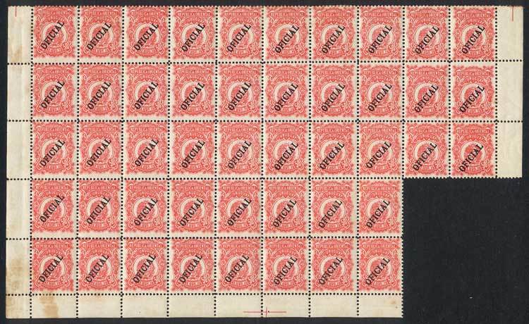 URUGUAY Issue Of 1907, 50c. Rose, Beautiful BLOCK OF 46, Unmounted (with Stain - Uruguay