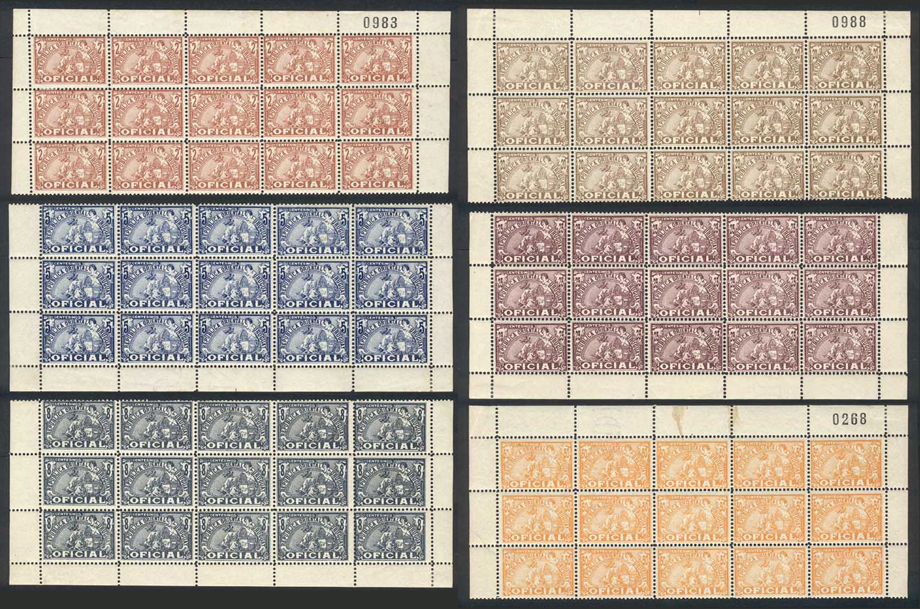 URUGUAY Year 1911, 2c. To 50c. In Unmounted Blocks Of 15. Each Block Has WATERM - Uruguay