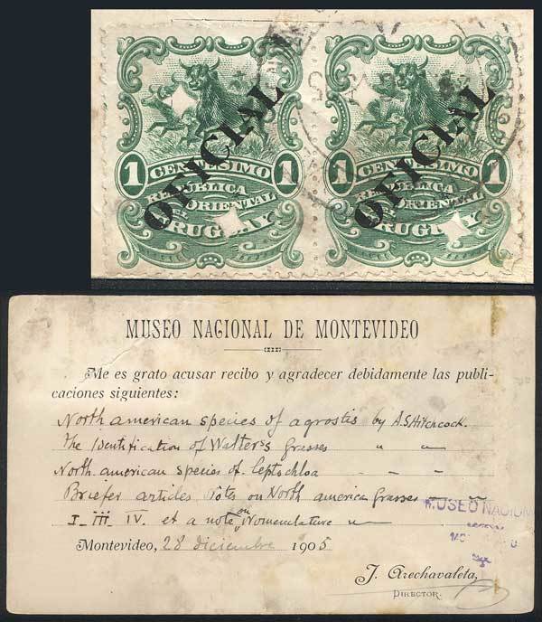 URUGUAY Card Of The National Museum Sent To USA On 28/DE/1905, Franked By Pair - Uruguay