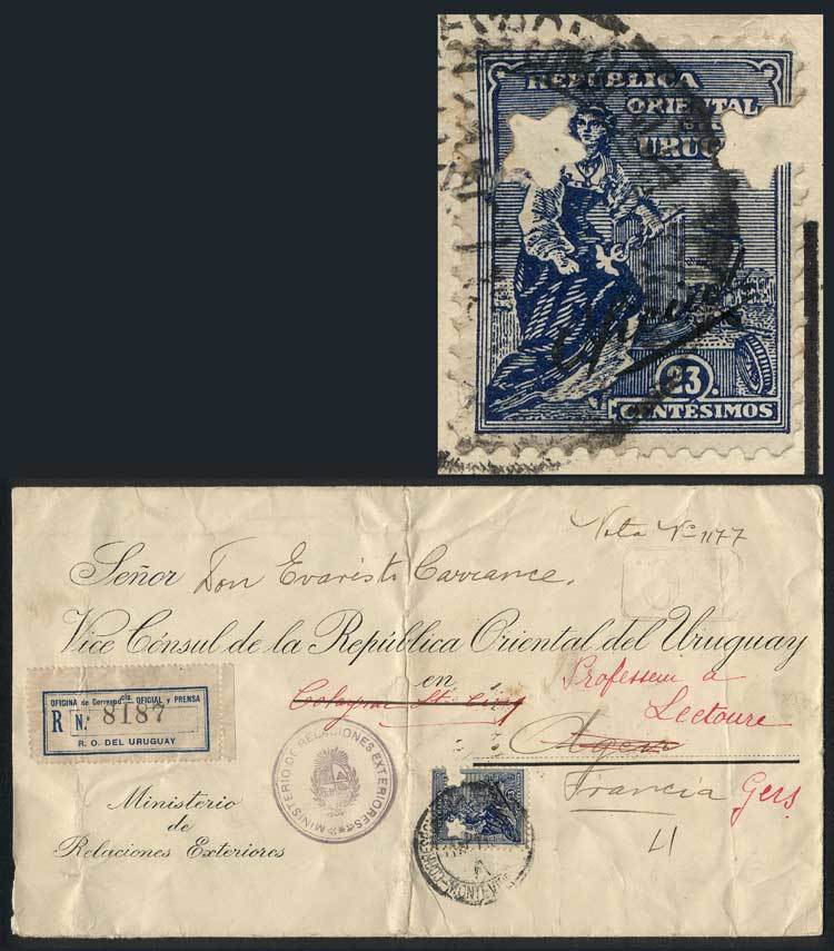 URUGUAY Registered Cover Sent To France On 11/NO/1916, Franked By Sc.O122 With - Uruguay