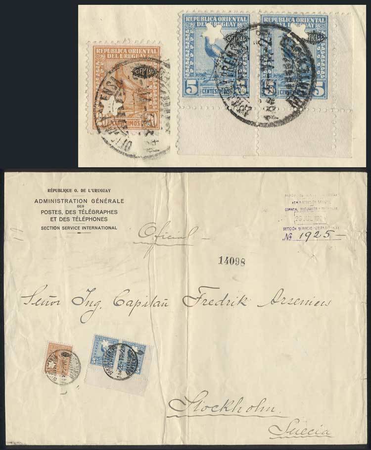 URUGUAY Large Cover Of The Post Of Uruguay Sent To Sweden On 26/JUL/1924, Frank - Uruguay