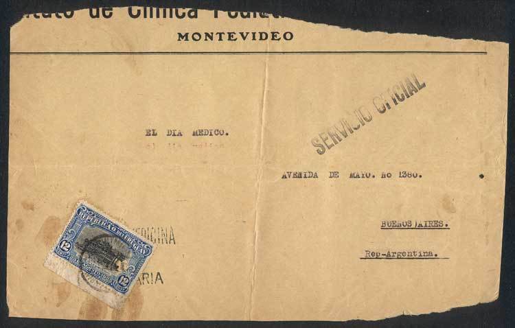 URUGUAY Large Fragment Of Official Cover Sent To Argentina, Franked By A Regula - Uruguay