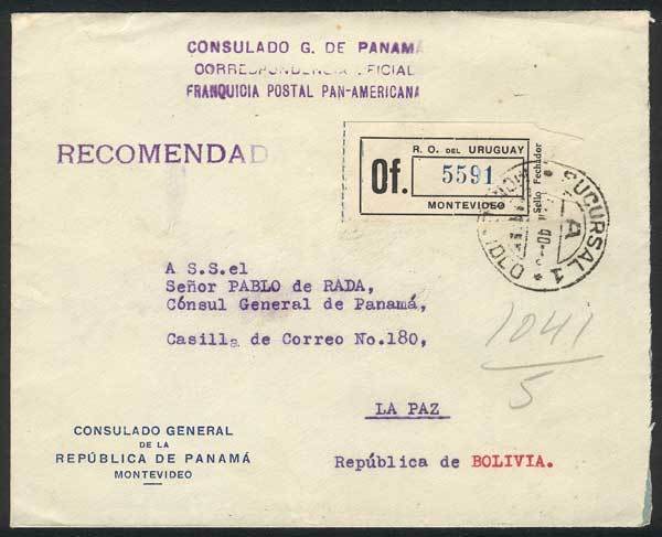 URUGUAY Registered Cover Of The Consulate Of Panama Sent To Bolivia With Diplom - Uruguay