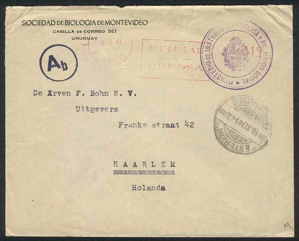 URUGUAY "Cover Of The Society Of Biology Of Montevideo Sent To The Netherlands - Uruguay