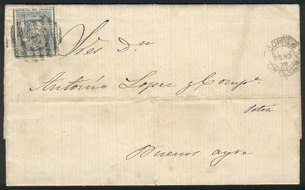 URUGUAY Entire Letter Franked With 5c. Imperforate Of 1866, Sent From Montevide - Uruguay
