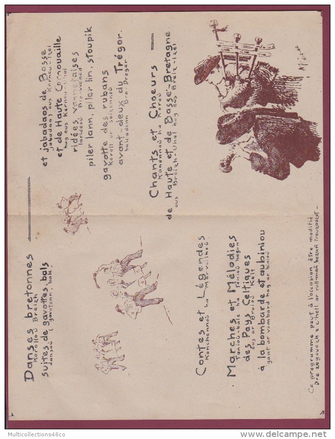 080917 BRETAGNE Folklore Breton - CERCLE CELTIQUE De NANTES Dessin H BOYER - PROGRAMME 1946 Danse Conte Mélodie Voilier - Bretagne