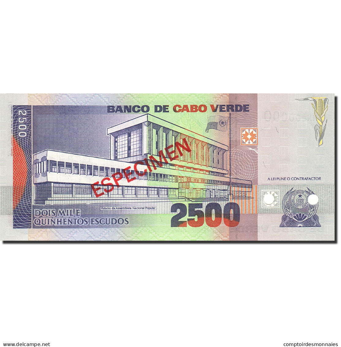 Billet, Cape Verde, 2500 Escudos, 1989, 1989-01-20, KM:61s, NEUF - Cape Verde