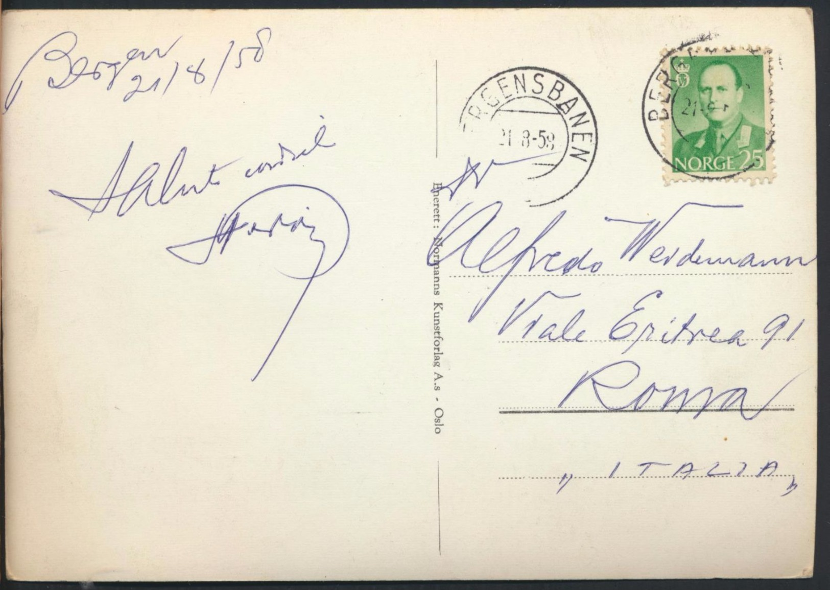 °°° 6468- NORWAY - BERGEN - STRANDKAIEN - 1958 With Stamps °°° - Norvegia