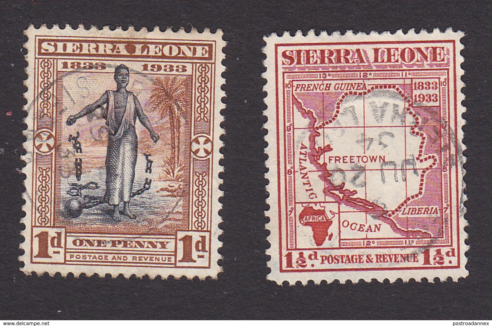 Sierra Leone, Scott #154-155, Used, Slave Throwing Off Shackles, Map, Issued 1933 - Sierra Leone (...-1960)