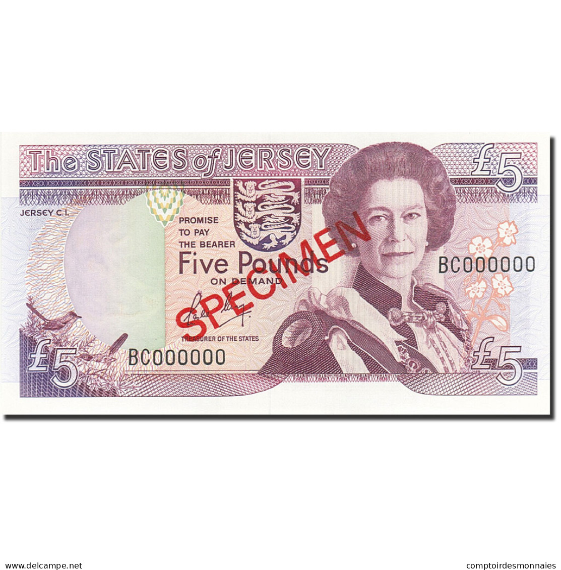 Billet, Jersey, 5 Pounds, 1989, Undated (1989), KM:16s, NEUF - Jersey