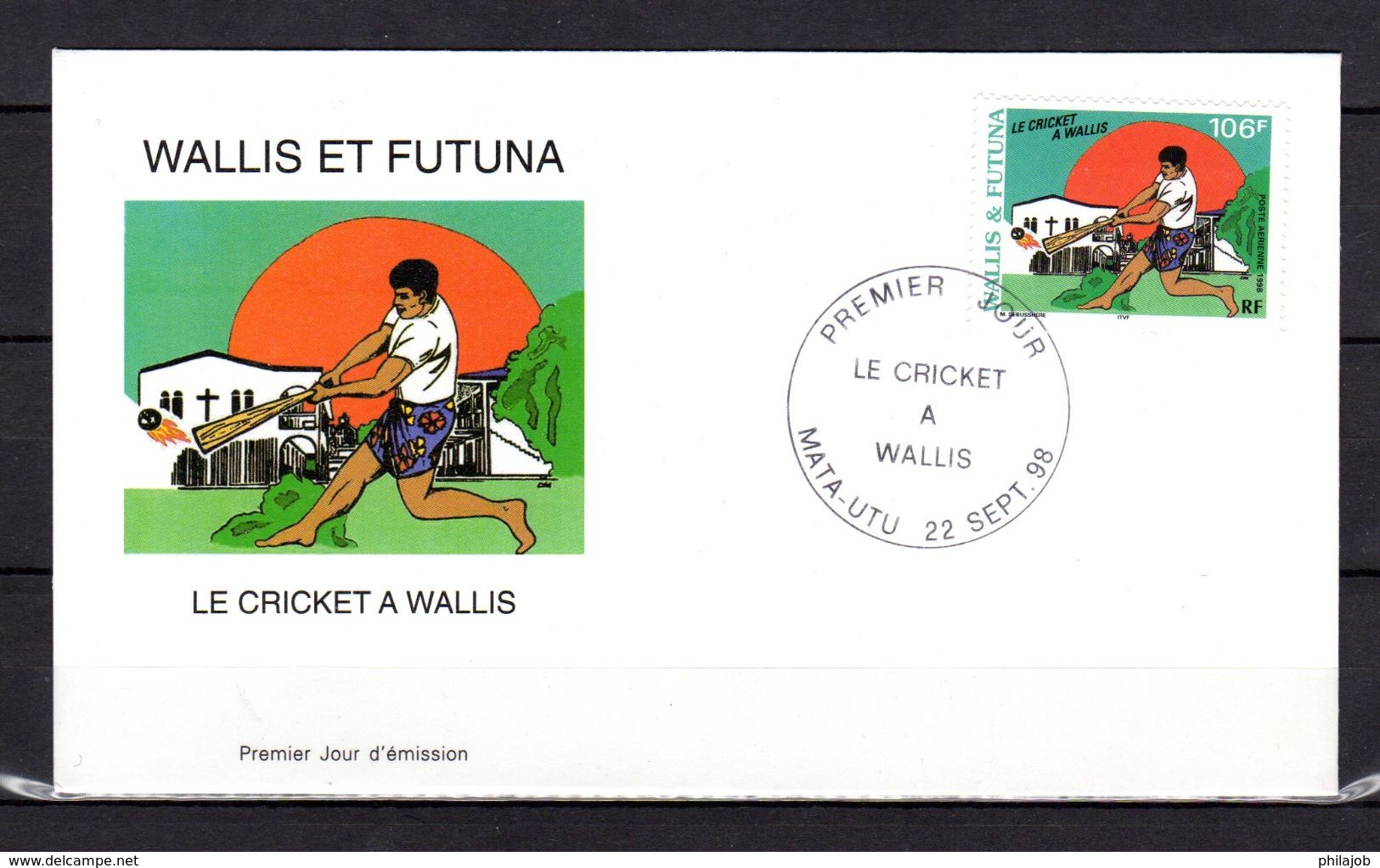 WALLIS ET FUTUNA 1998 : Enveloppe 1er Jour " LE CRICKET A WALLIS " N° YT PA 204. Parfait état. - Cricket