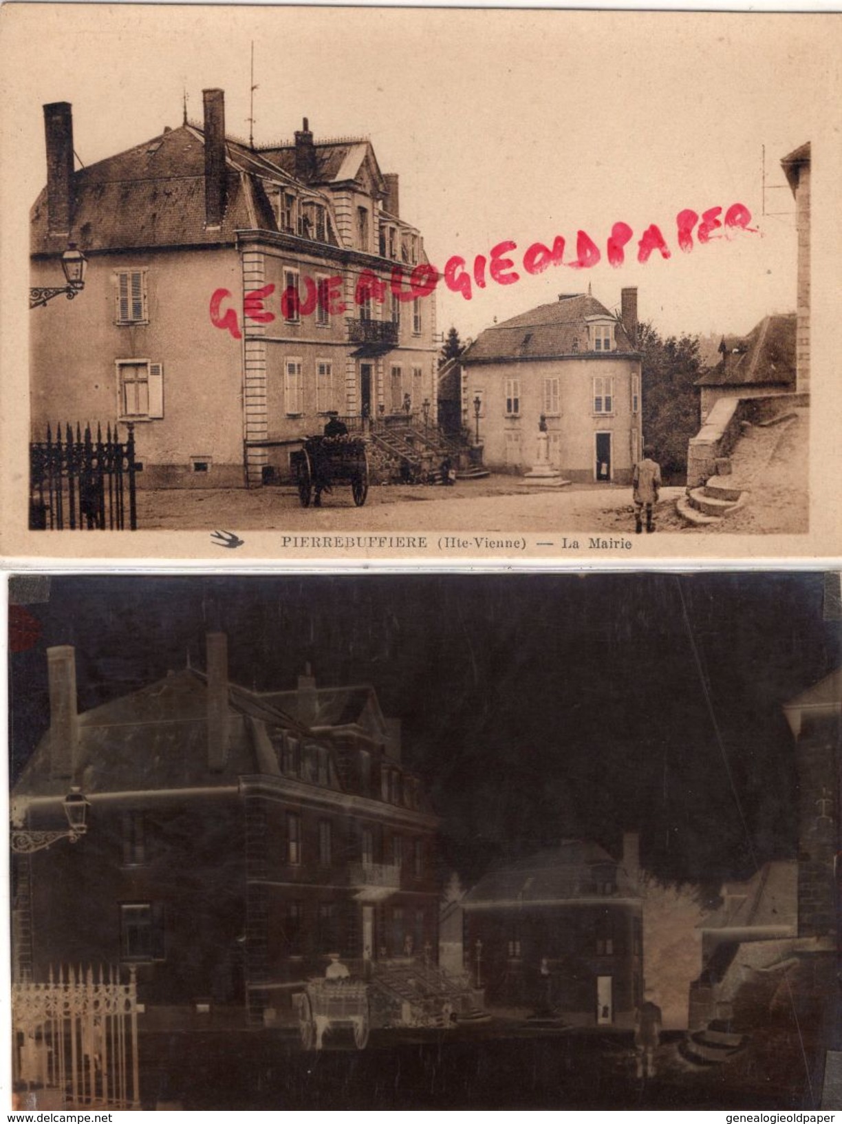 87 - PIERRE BUFFIERE-PIERREBUFFIERE-LA MAIRIE- EDITEUR VVE GROSJEAN- RARE AVEC LE NEGATIF ORIGINAL TERRASSON LIMOGES - Pierre Buffiere