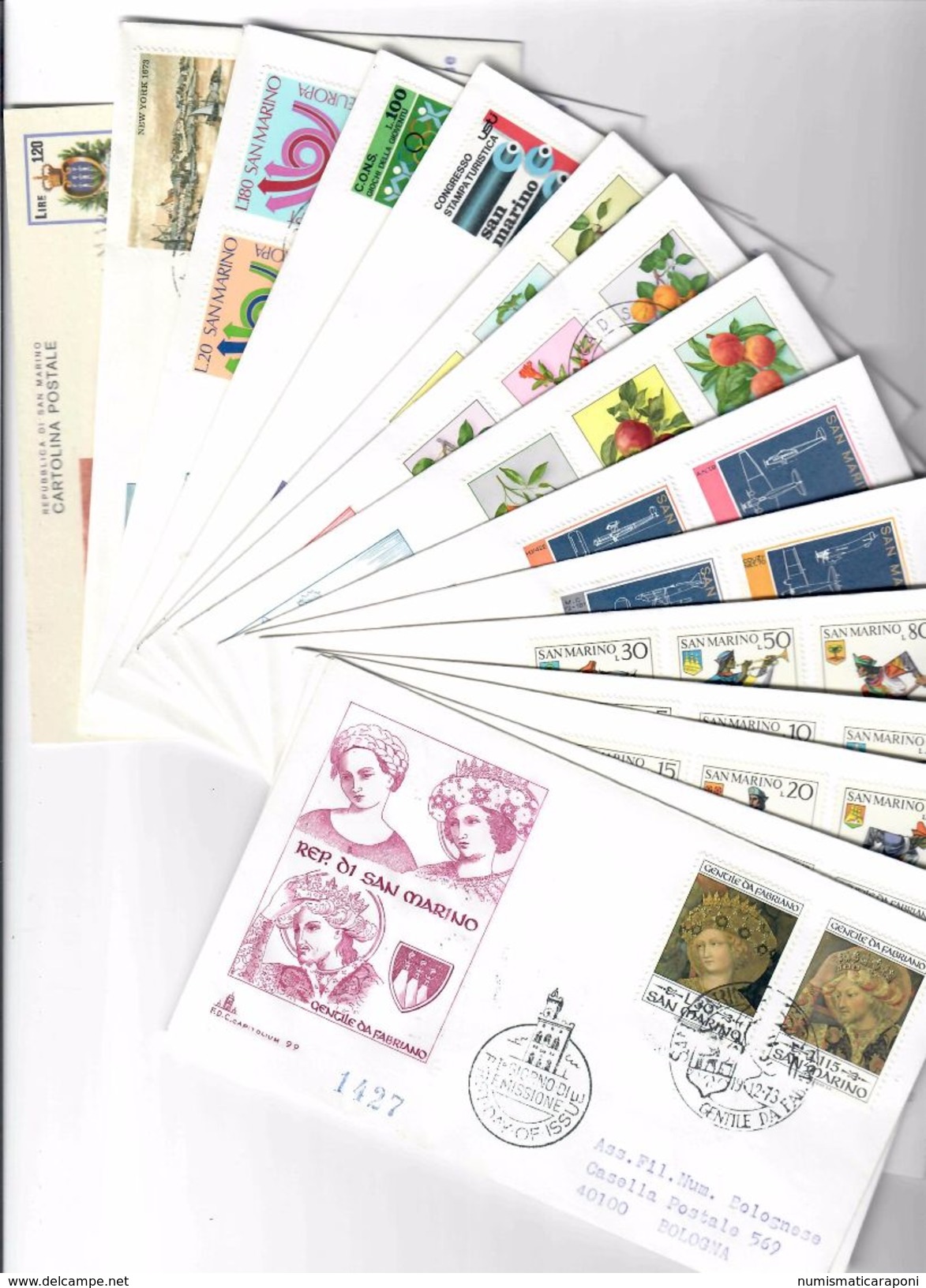 San Marino 1973 Annata Completa Su 14 Buste Primo Giorno + Cartolina Postale - Storia Postale