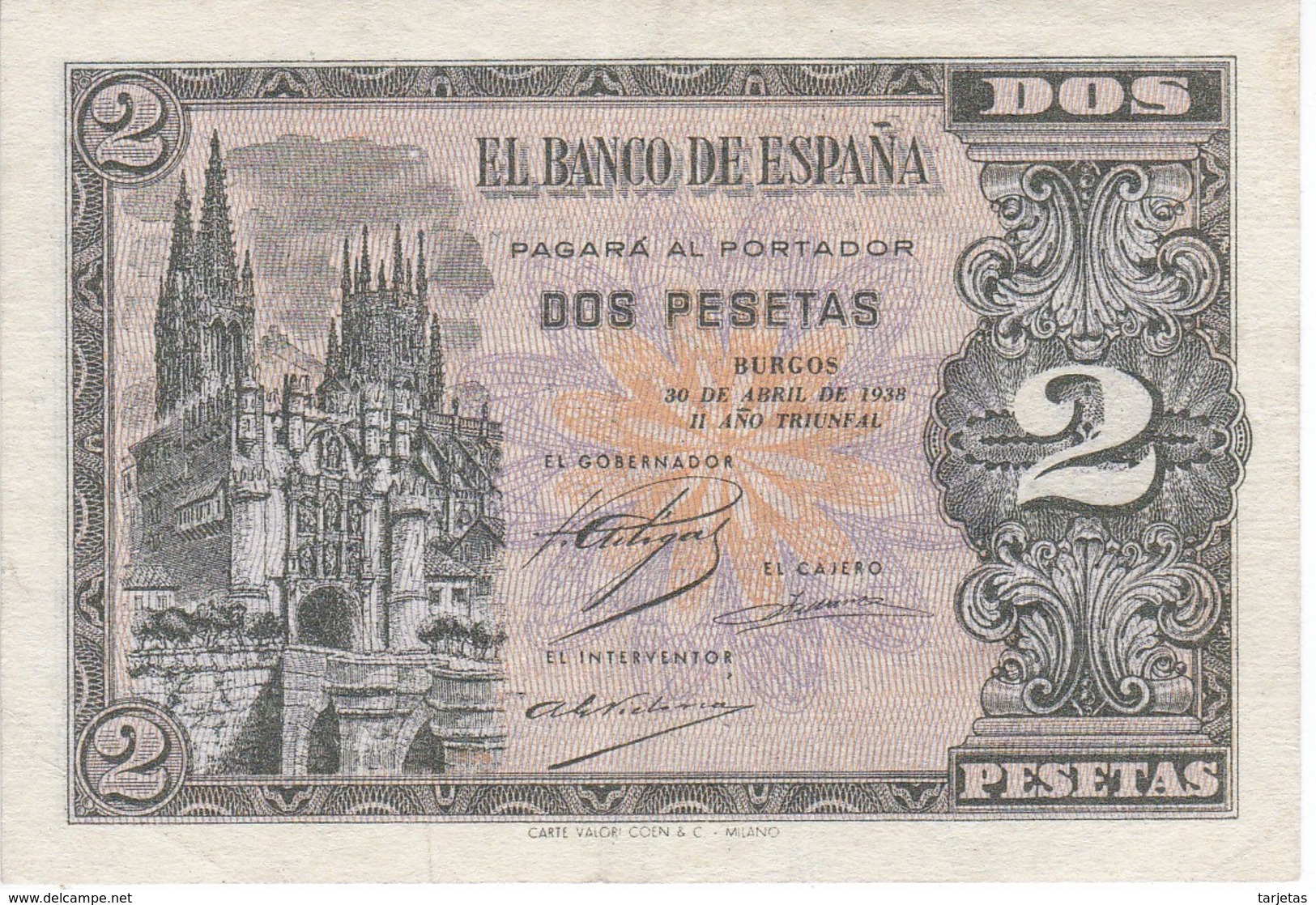 BILLETE DE BURGOS DE 2 PTAS DEL AÑO 1938 SERIE L EN CALIDAD EBC (XF)  (BANKNOTE) - 1-2 Pesetas