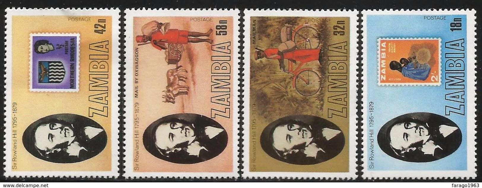 1979 Zambia Rowland Hill Stamps On Stamps Bicycle  Complete Set Of 4 MNH - Zambia (1965-...)