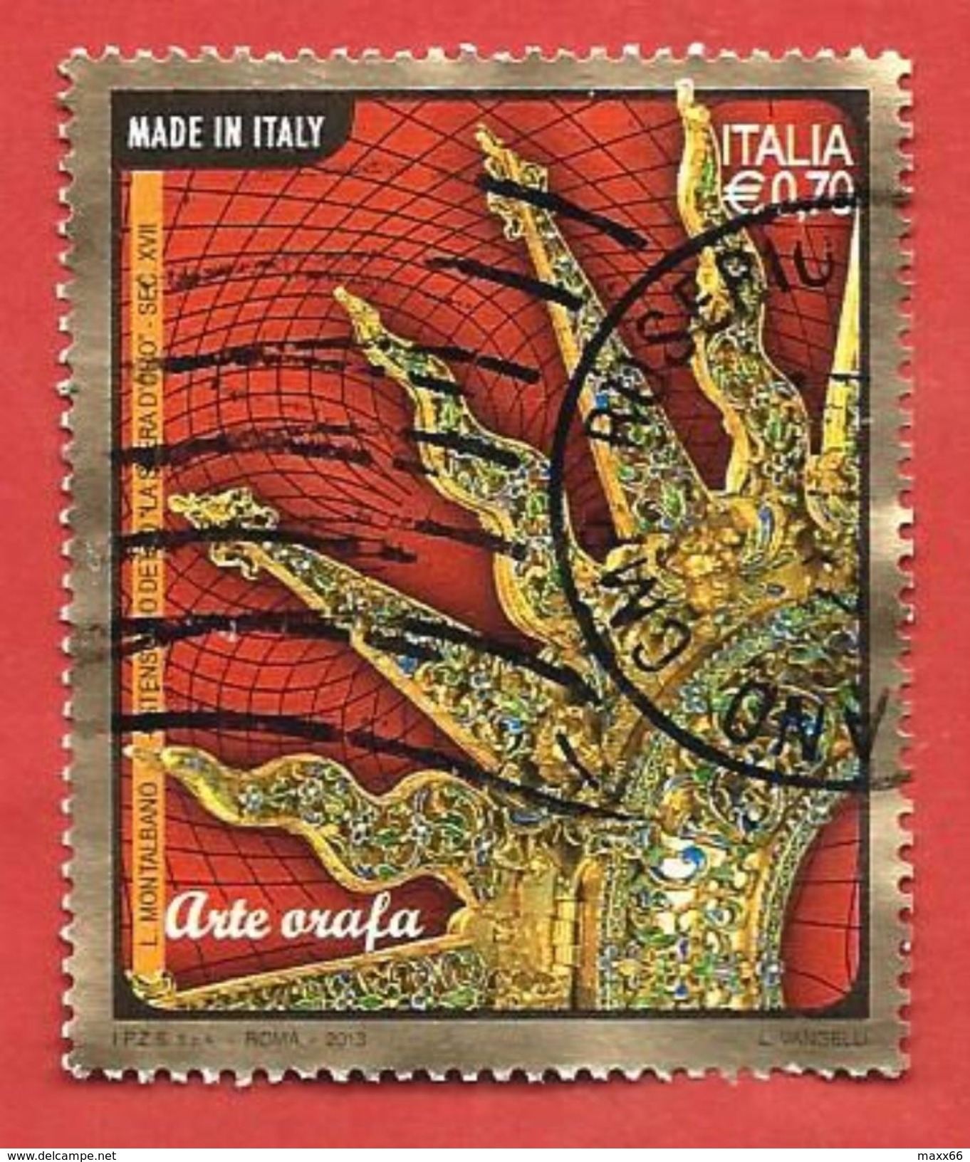 ITALIA REPUBBLICA USATO - 2013 - Arte Orafa - Ostensorio - &euro; 0,70 - S. 3397 - 2011-20: Usati