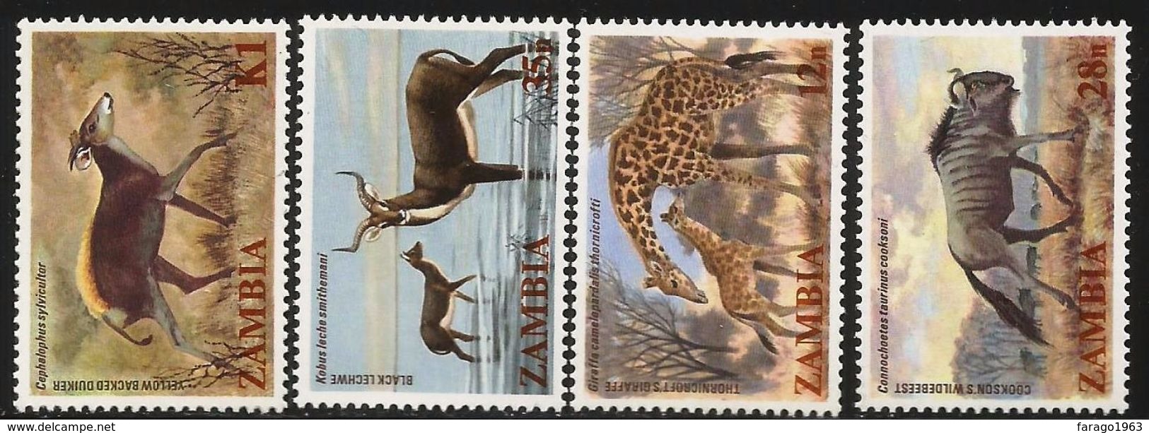 1983 Zambia Wildlife Giraffe Wildebeest  Complete Set Of 4 MNH - Zambia (1965-...)