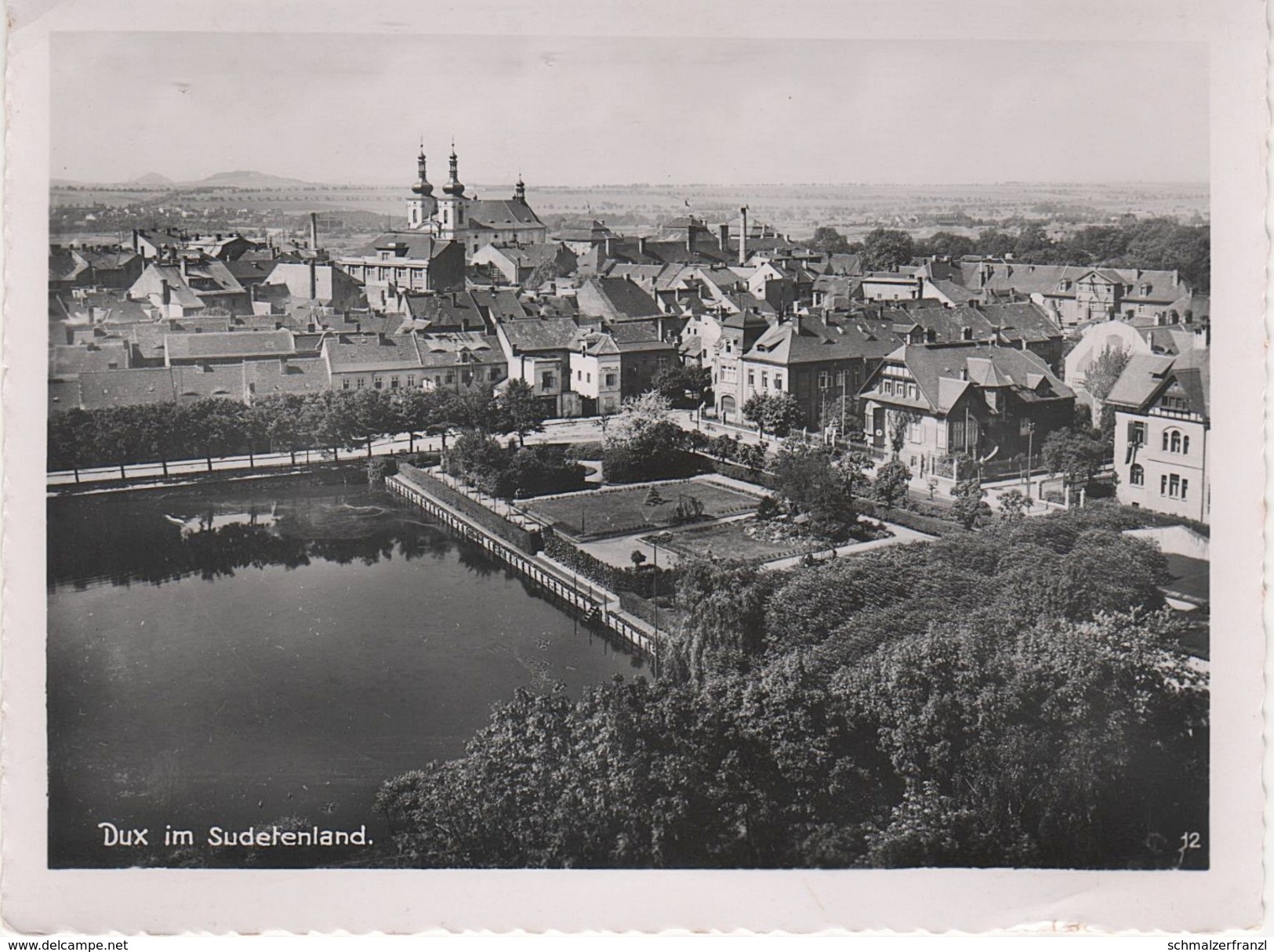 AK Dux Duchcov Teich See Kirche NS Flagge A Teplitz Schönau Teplice Ossek Osek Ossegg Liptitz Liptice Brüx Bilin Bilina - Sudeten