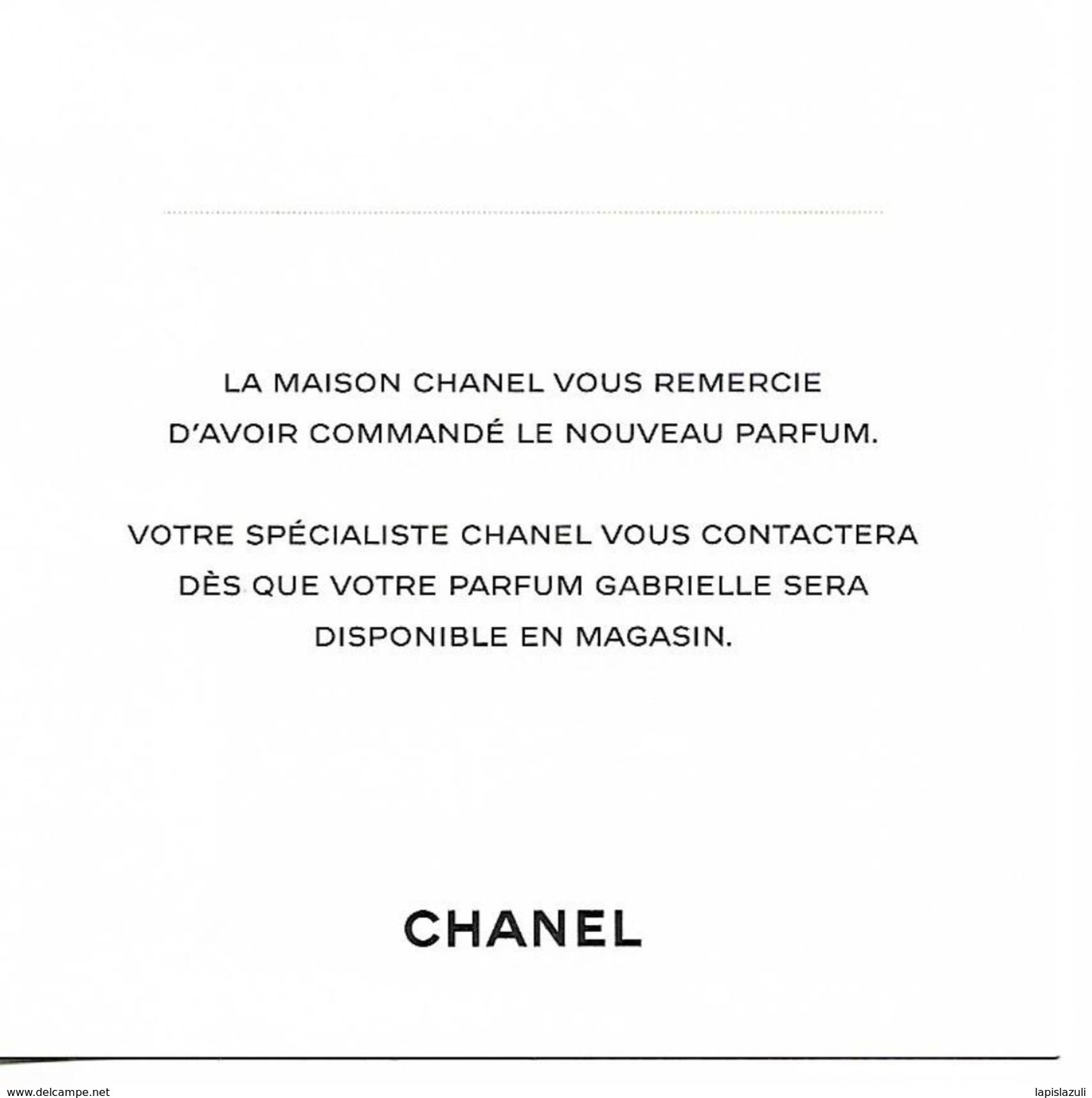 CHANEL Gabrielle Carte De Réservation En Français - Modernas (desde 1961)