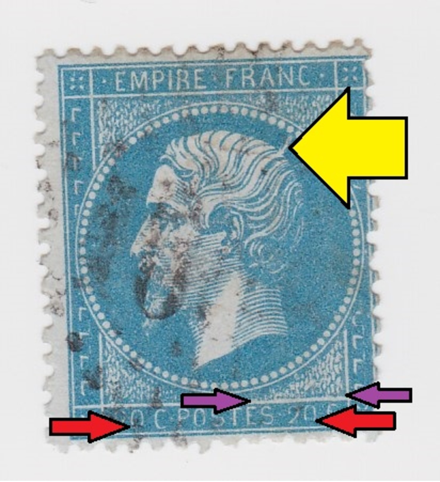 YT 22 Napoléon - GC 16?? - Variété Parasite ("A L'épi" - SUP !!!) + Surencrage + Sur Le Cadre - 1853-1860 Napoleone III