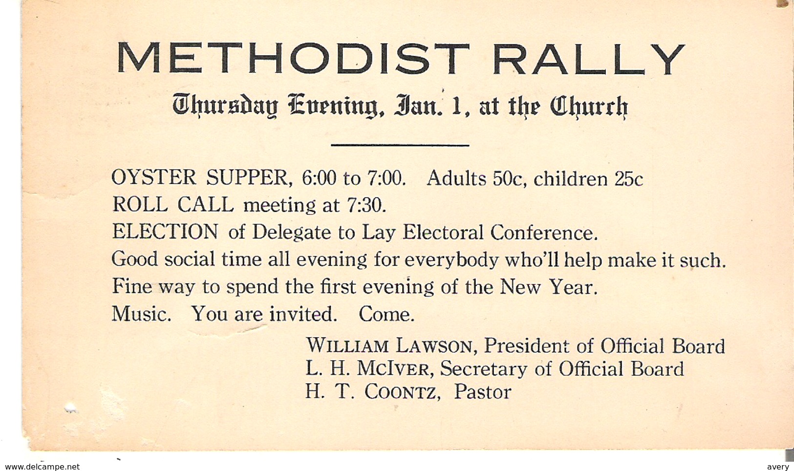 Postage Paid One Cent United States Post Card Invitation To Methodist Rally Newport? Vermont 1919 - Other & Unclassified