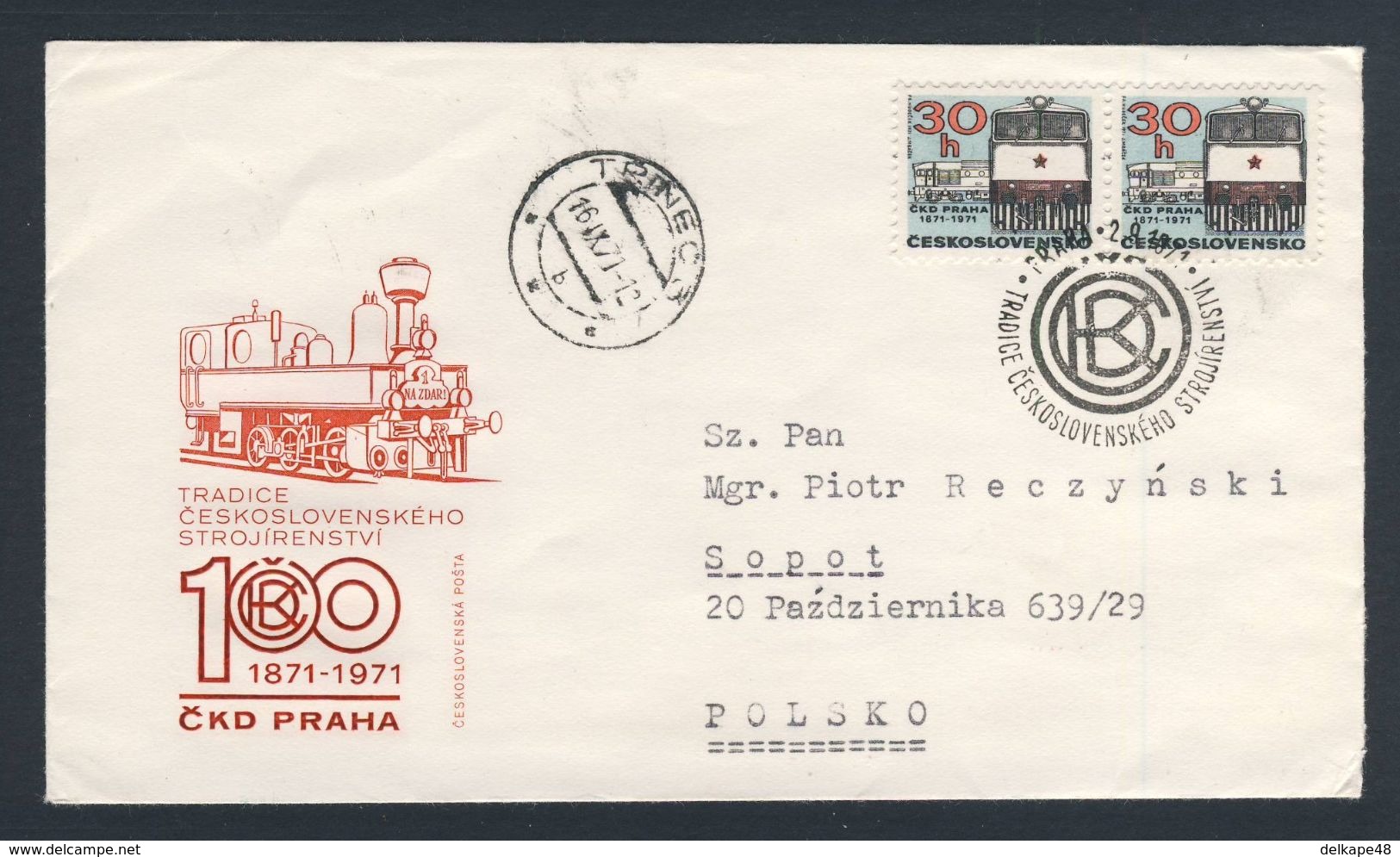 Tschechoslowakei Czechoslovakia 1971 FDC + Mi 2021 - Cent. Prague C.K.D. Locomotive Works / Maschinenfabrik Praha - Trains