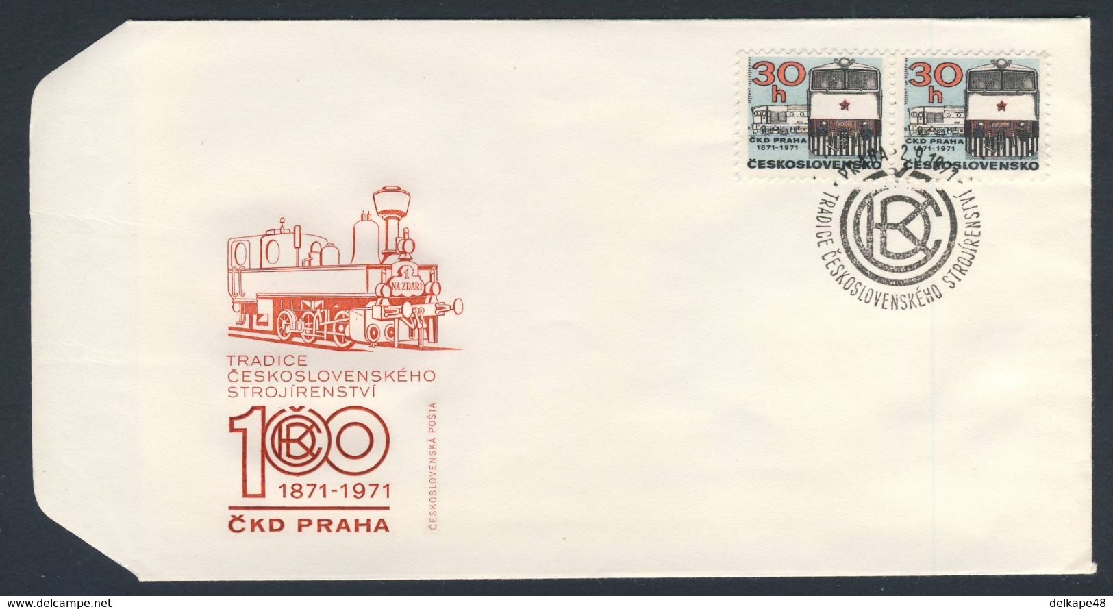 Tschechoslowakei Czechoslovakia 1971 FDC + Mi 2021 - Cent. Prague C.K.D. Locomotive Works / Maschinenfabrik Praha - Treinen