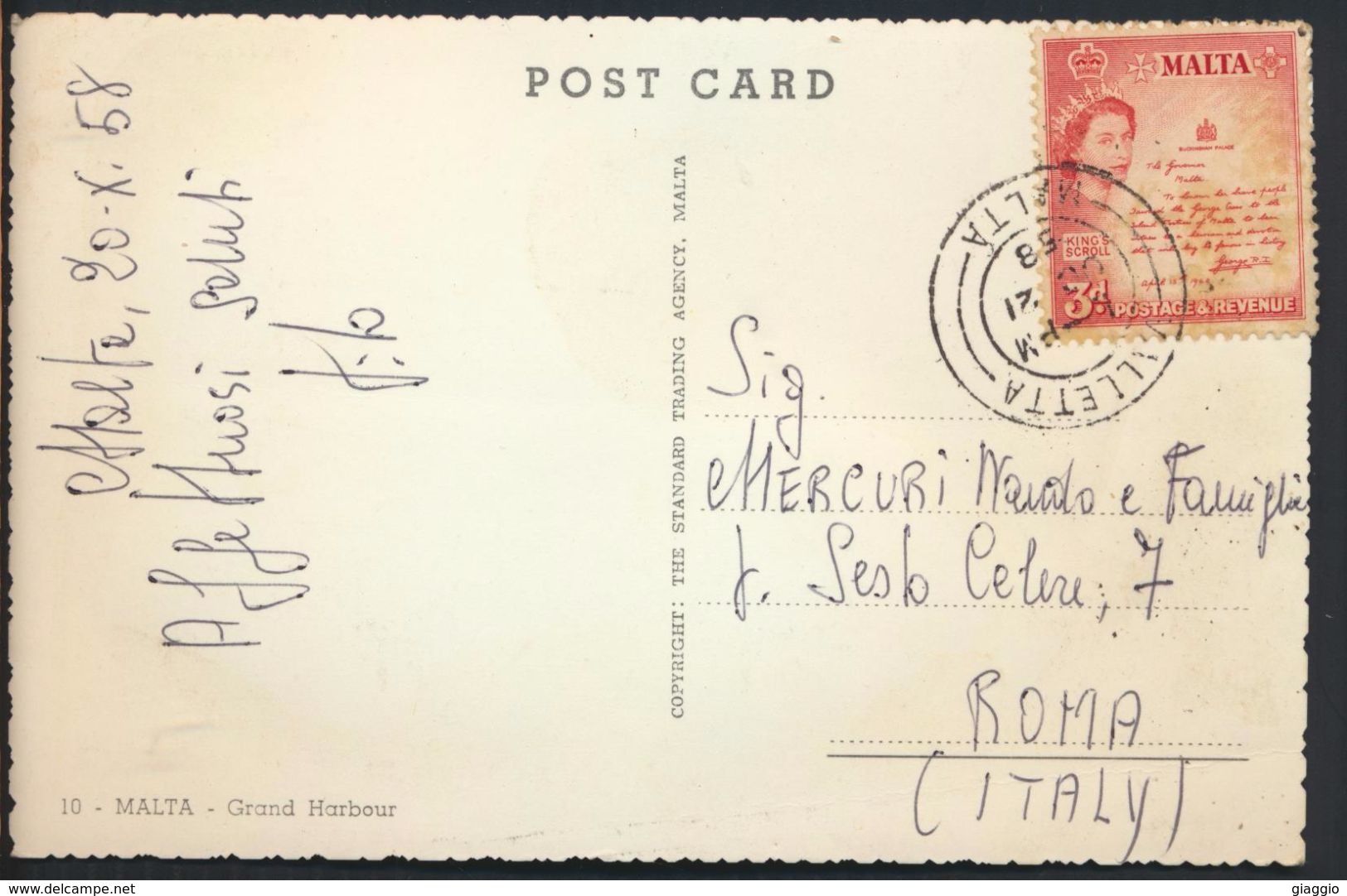°°° 6516 - MALTA - GRAND HARBOUR - 1958 With Stamps °°° - Malta