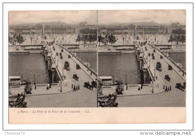 Carte Stéréoscopique Stéréo 034, Paris LL 4, Le Pont Et La Place De La Concorde - Cartes Stéréoscopiques