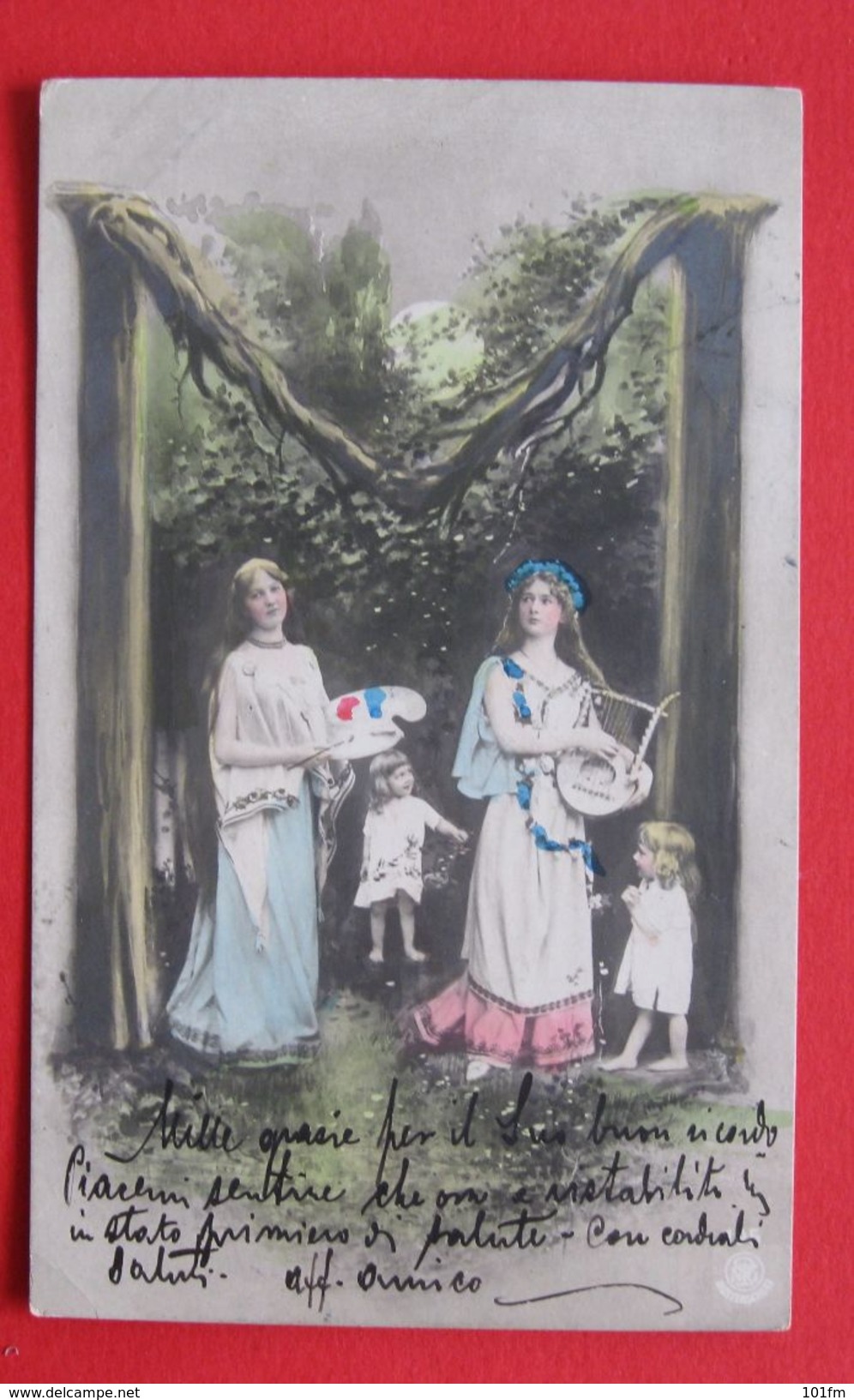 IDYLL WITH KIDDS , HAND PAINTED 1906 - Scènes & Paysages