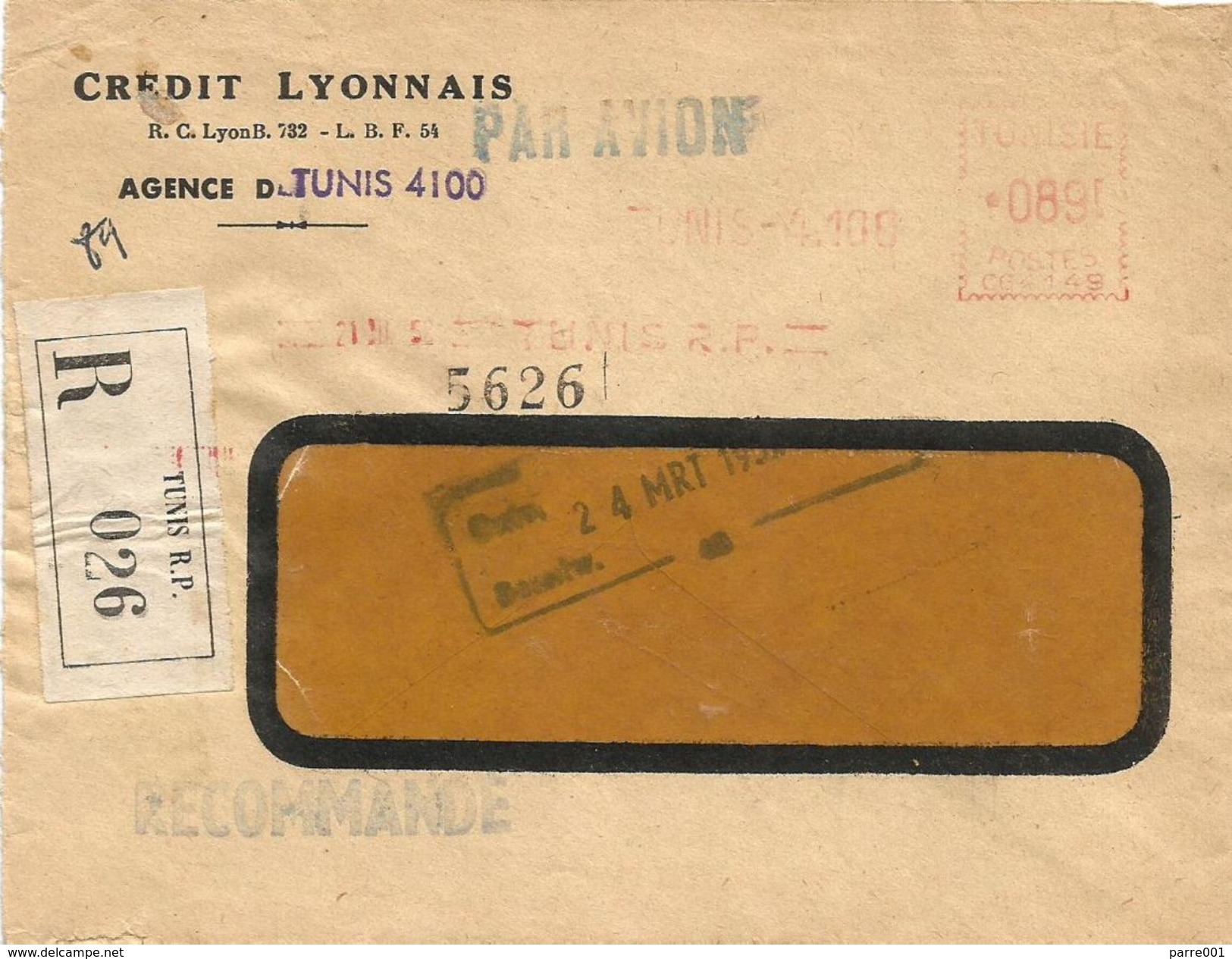 Tunisie Tunisia 1952 Tunis Credit Lyonnais Havas &ldquo;CG&rdquo; 4149 EMA Meter Cover - Brieven En Documenten