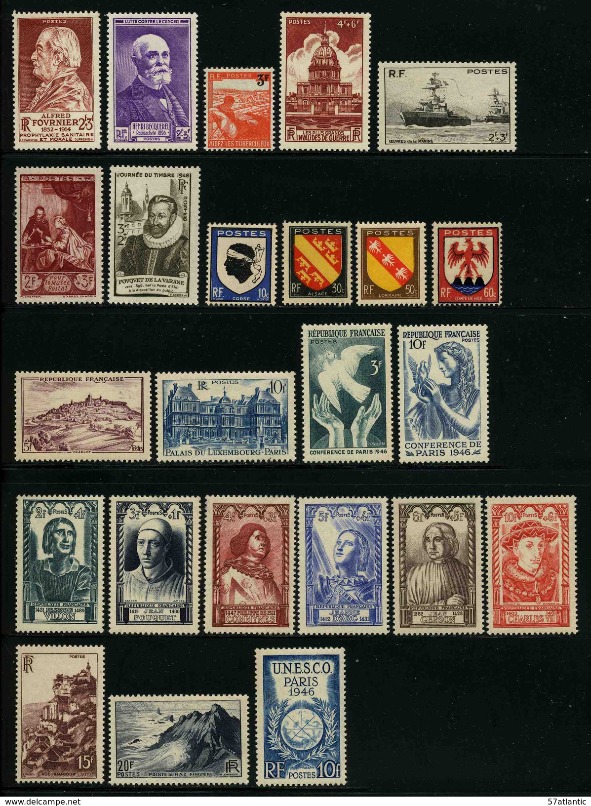 FRANCE - ANNEE COMPLETE 1946 - YT 748 à 771 ** - 24 TIMBRES NEUFS ** - 1940-1949