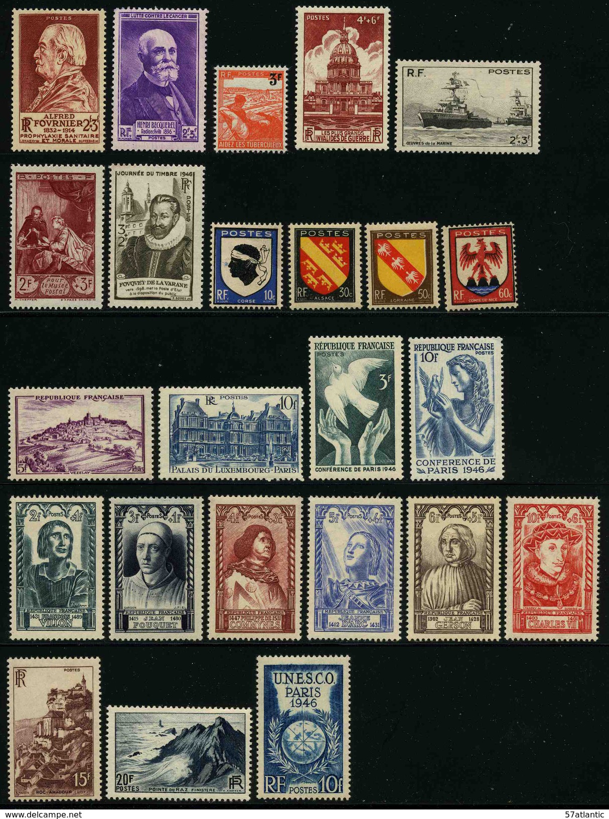 FRANCE - ANNEE COMPLETE 1946 - YT 748 à 771 ** - 24 TIMBRES NEUFS ** - 1940-1949