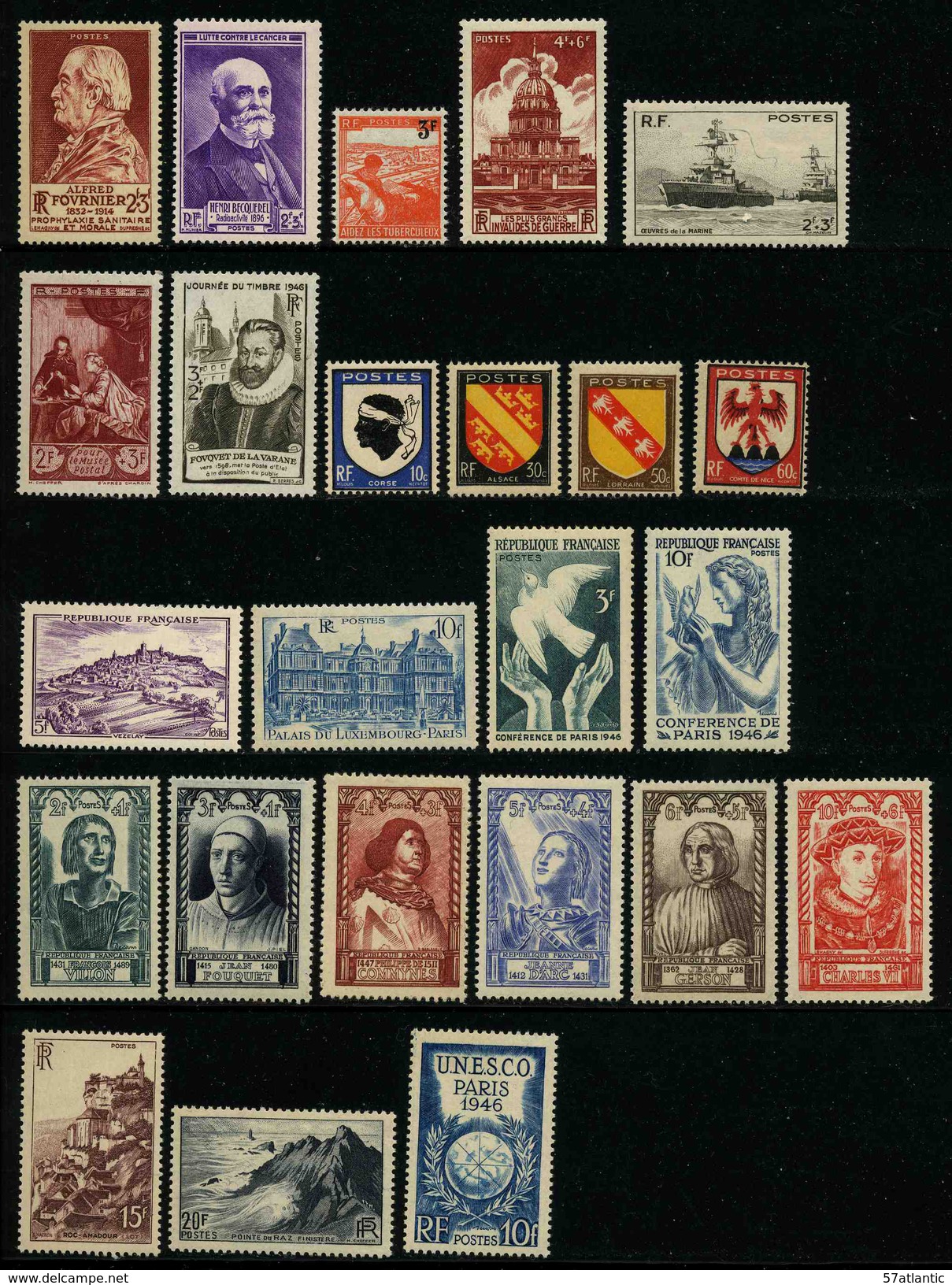 FRANCE - ANNEE COMPLETE 1946 - YT 748 à 771 ** - 24 TIMBRES NEUFS ** - 1940-1949