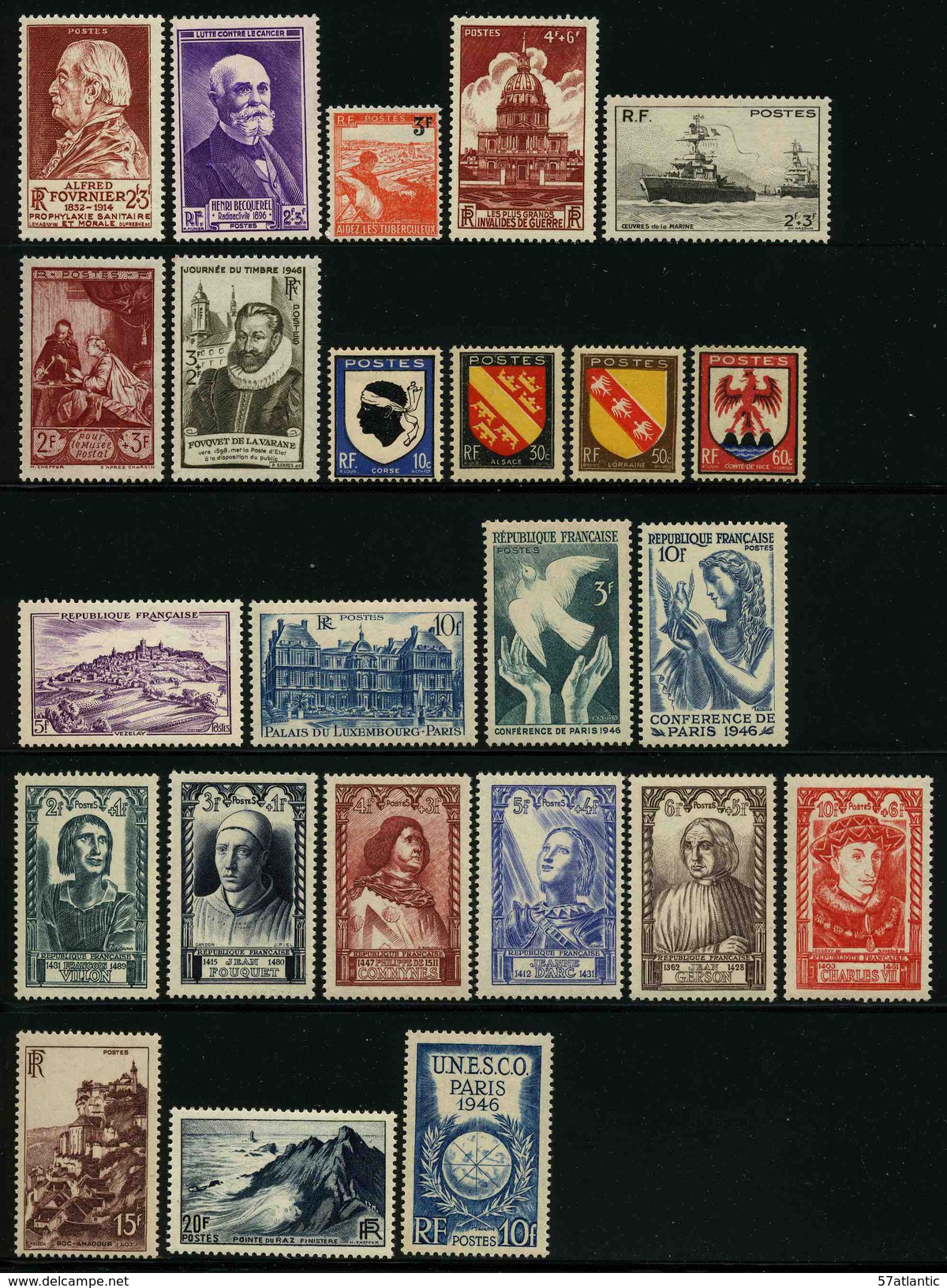 FRANCE - ANNEE COMPLETE 1946 - YT 748 à 771 ** - 24 TIMBRES NEUFS ** - 1940-1949