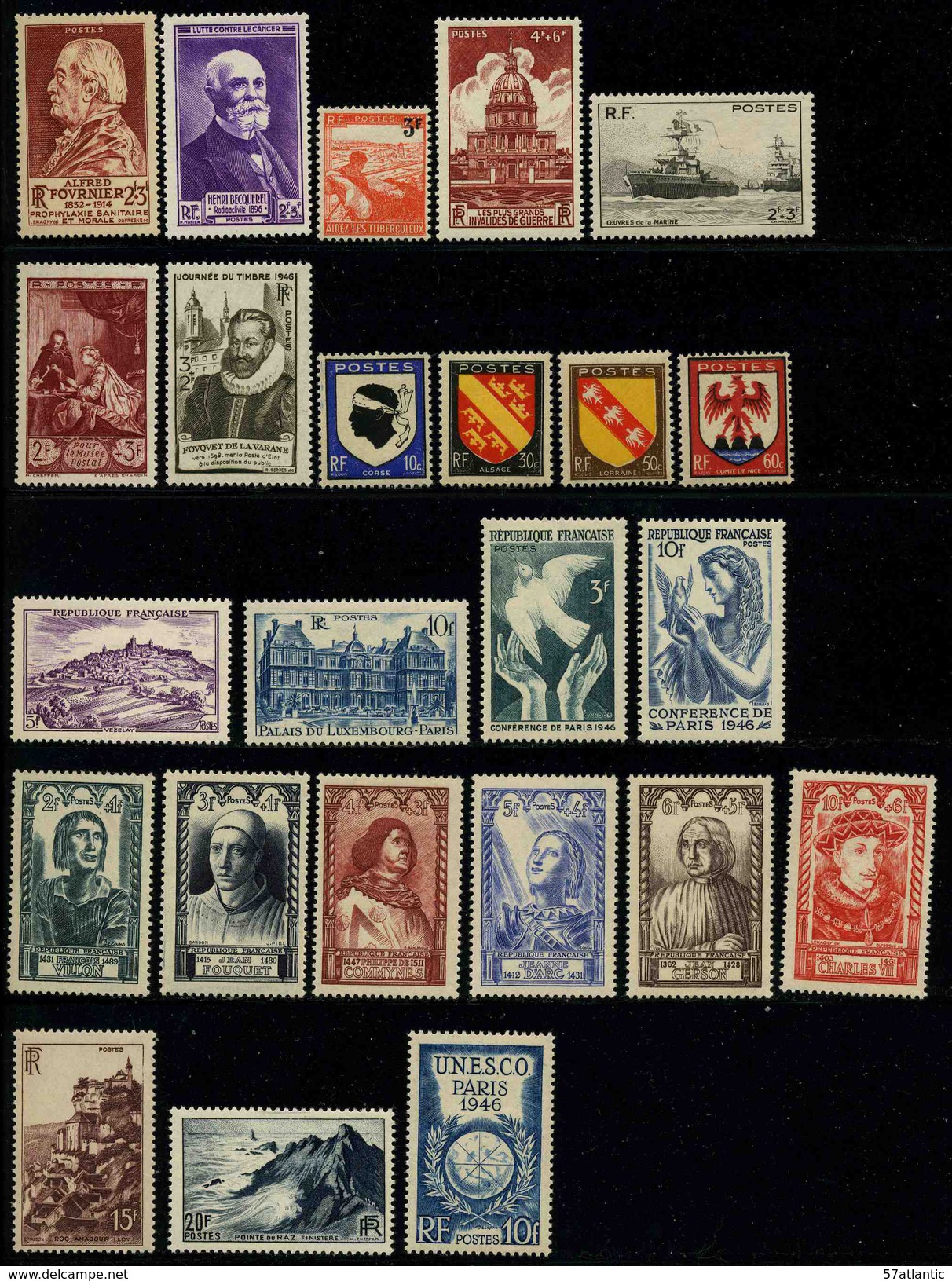 FRANCE - ANNEE COMPLETE 1946 - YT 748 à 771 ** - 24 TIMBRES NEUFS ** - 1940-1949