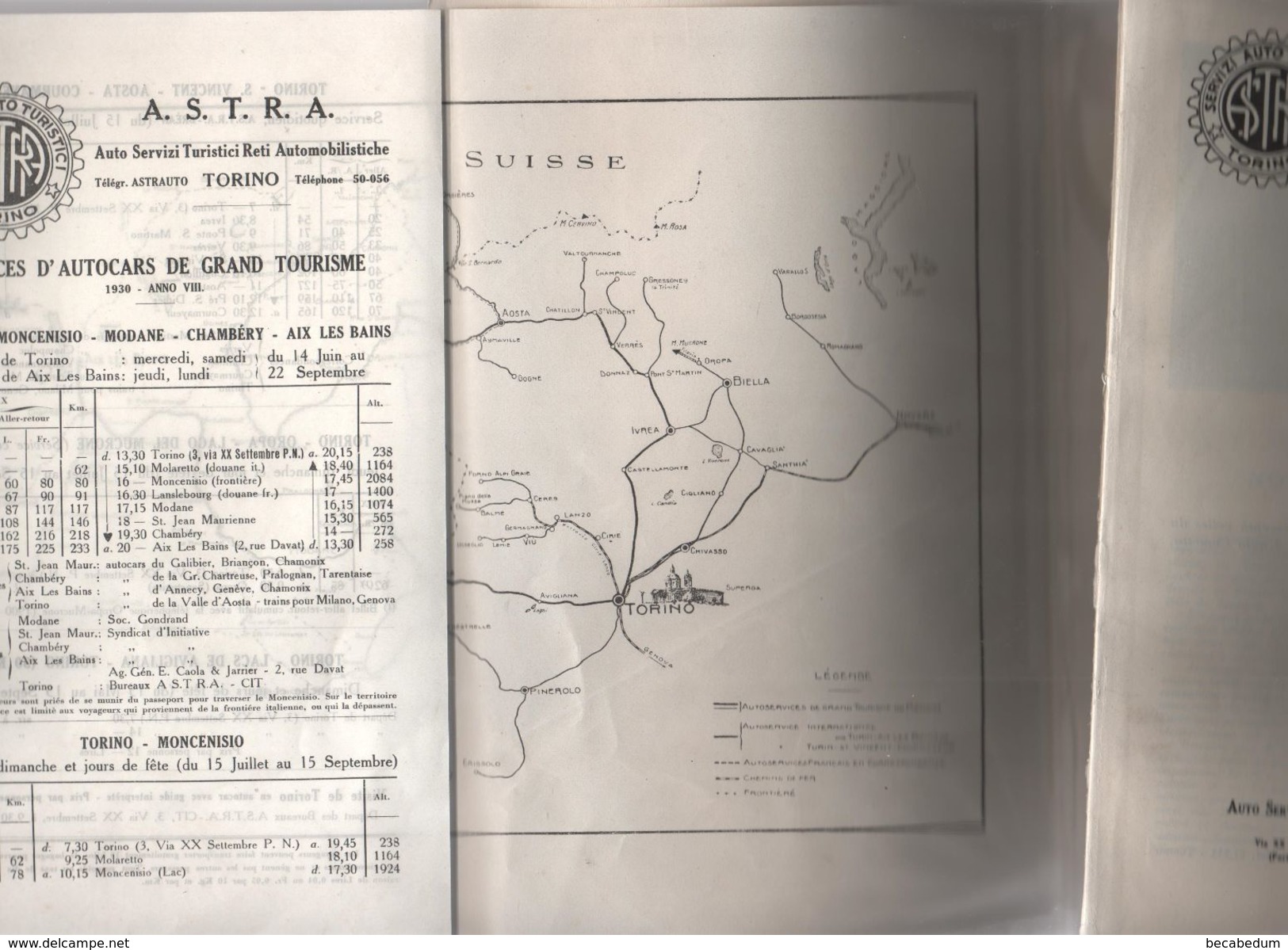 Turin Itinéraires Du Piémont ASTRA  Auto Servizi Turistici Reti Automobilistiche Garrone 1930 - Tourism Brochures