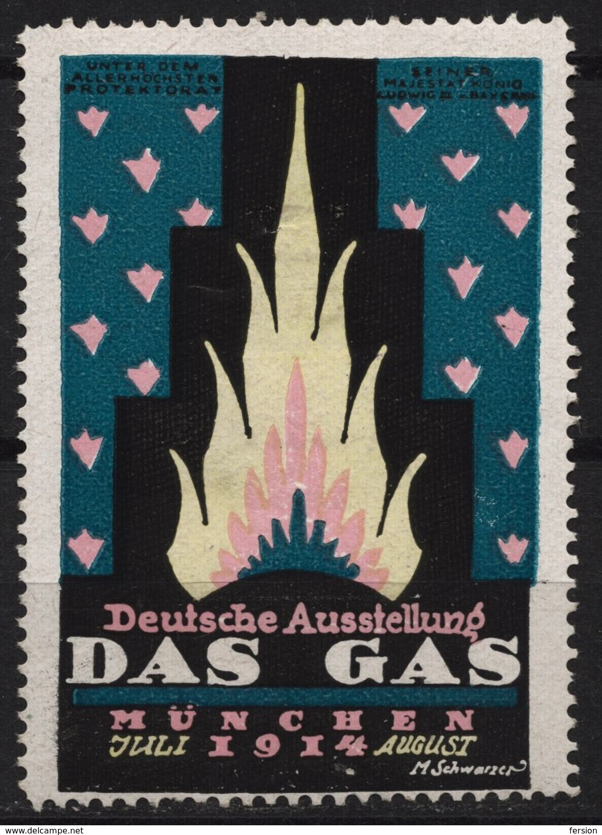 GAS Exhibition - LABEL CINDERELLA VIGNETTE München Germany 1914 - Gas