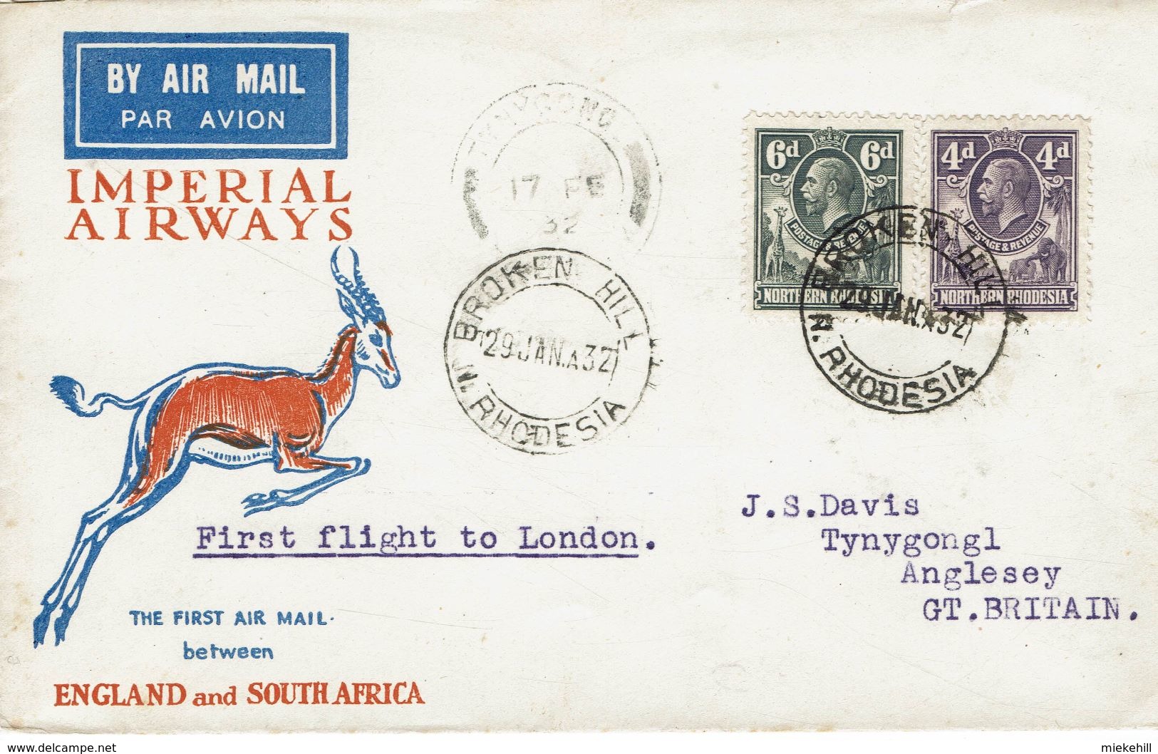 BROKEN HILL-LONDON-FIRST AIR MAIL BETWEEN ENGLAND AND SOUTH AFRICA -AVIATION-VLIEGTUIG-IMPERIAL AIRWAY - Avions