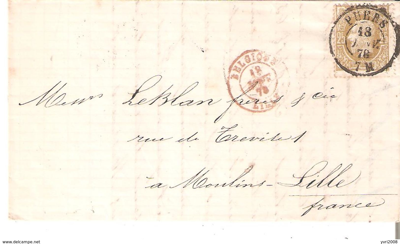 Lettre TP. N° 32 Cdc PUERS Du 18/1/1878 Vers France - 1869-1883 Leopold II