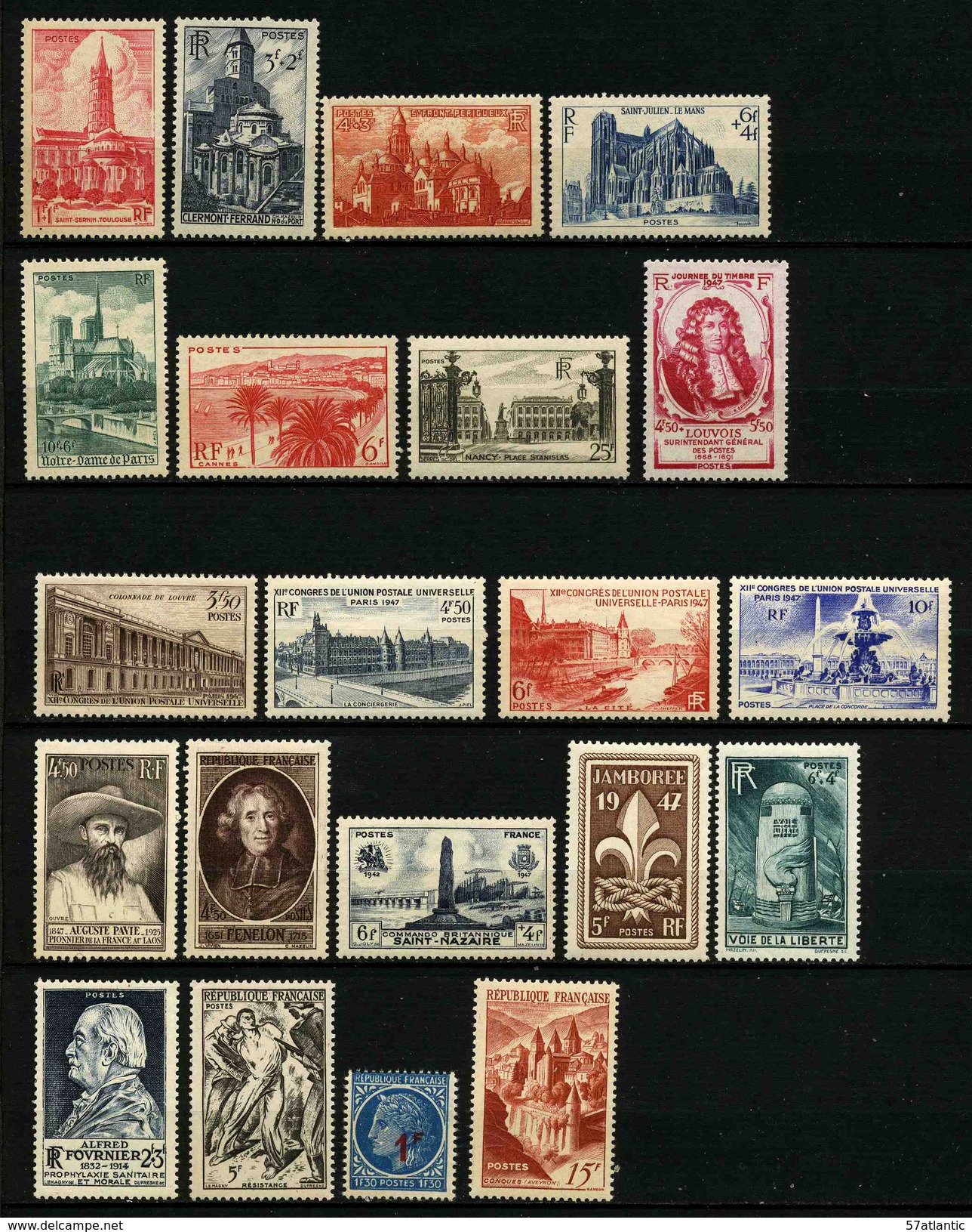 FRANCE - ANNEE COMPLETE 1947 - YT 772 à 792 ** - 21 TIMBRES NEUFS ** - 1940-1949