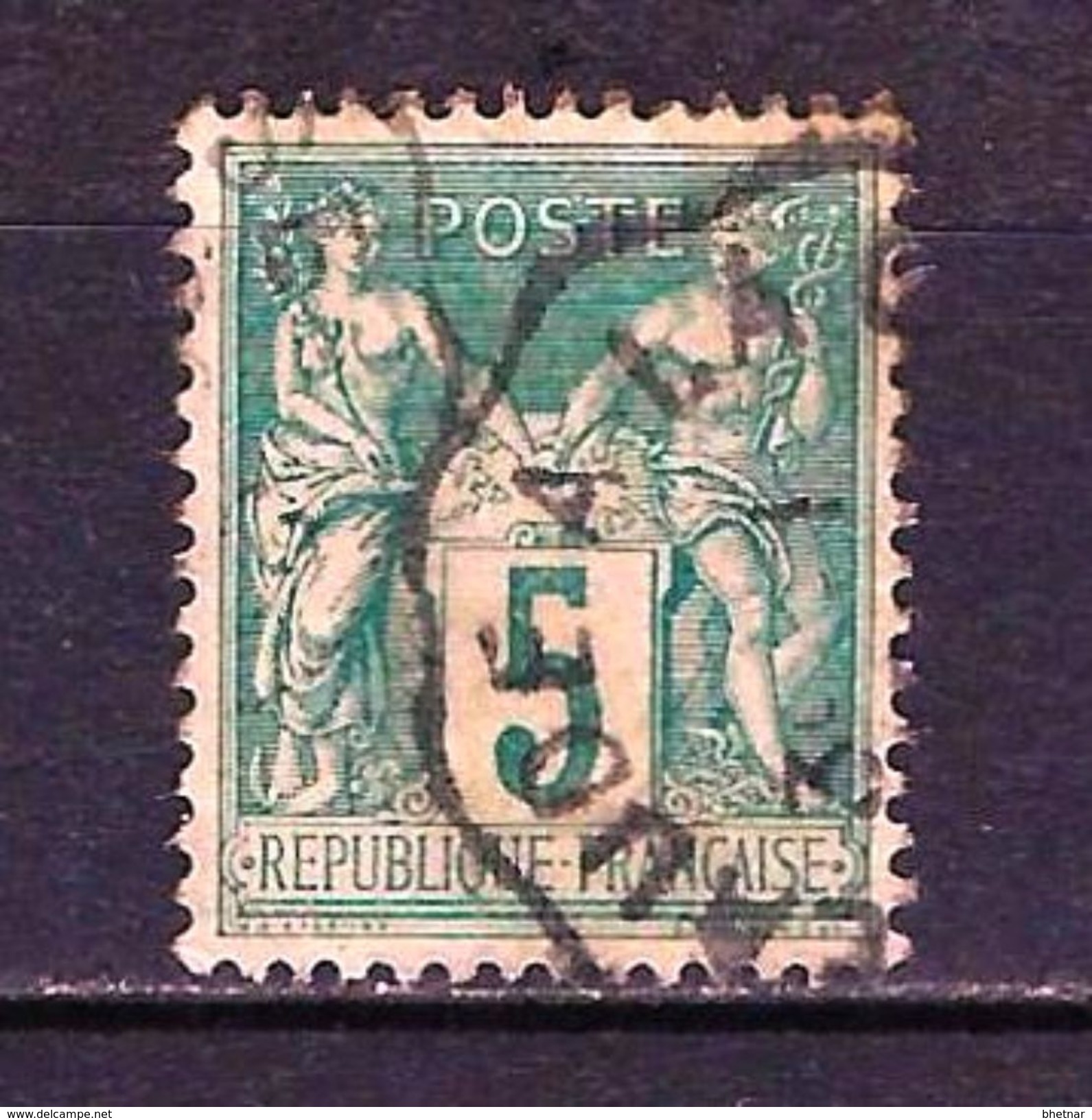 FR YT 75 " Sage 5c. Vert " Convoyeur De Ligne - 1876-1898 Sage (Type II)