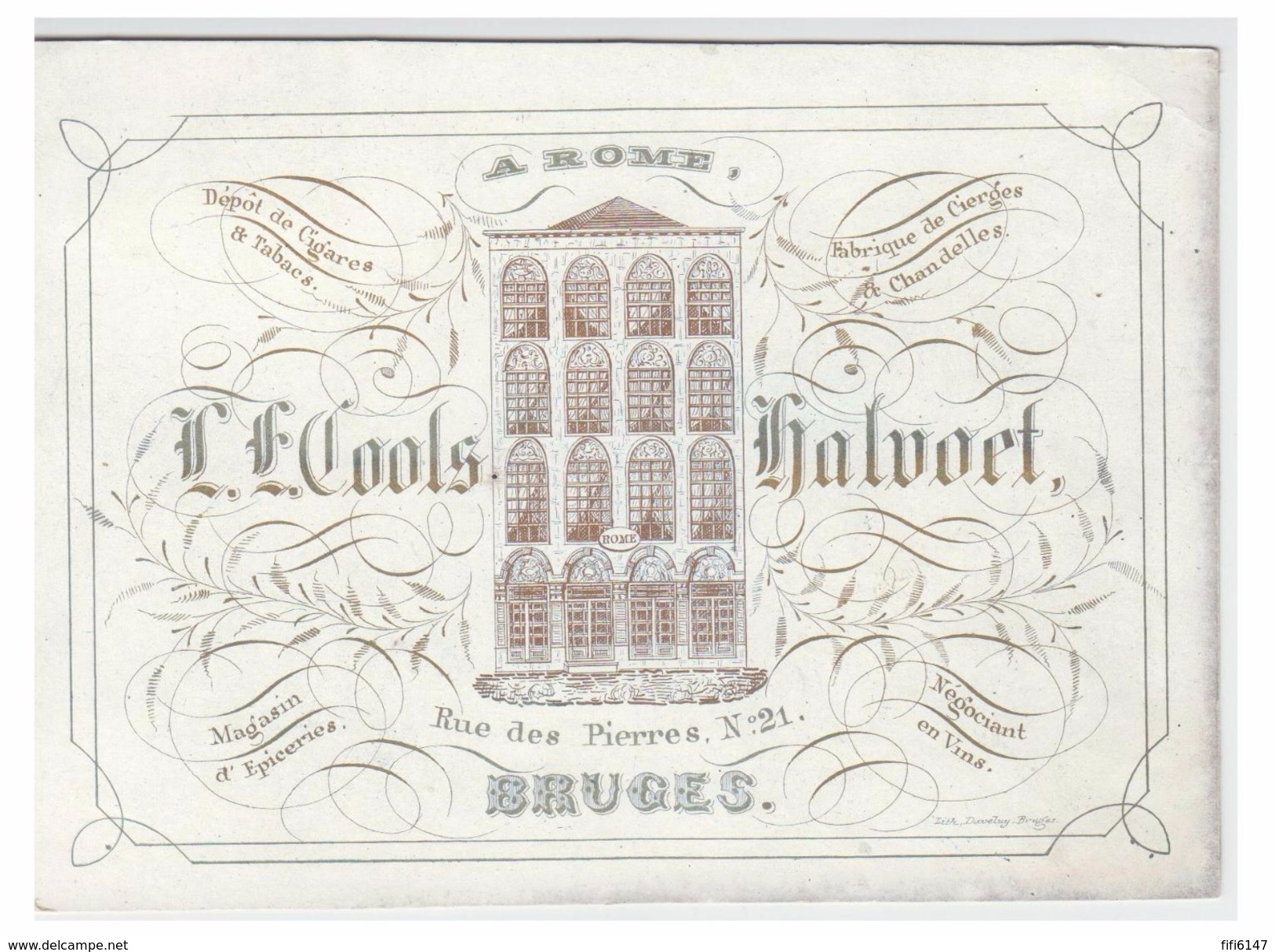 Carte Porcelaine Lithographiée (19e S) / Porseleinkaart /Bruges/ FABRIQUE DE CIERGES COOLS HALVOET - Brugge