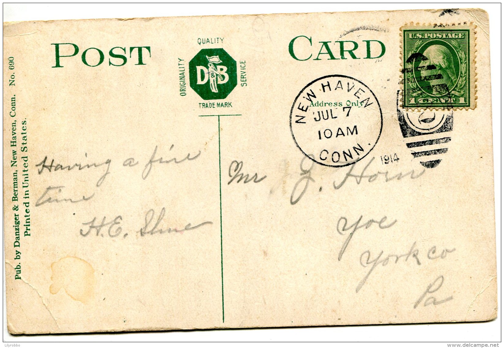 UNITED STATES -   English DriveEast Rook Park NEW HAVEN Conn 1914 - VG Postmark - New Haven