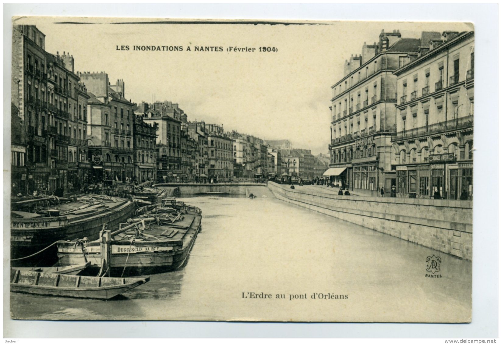 44 NANTES L'ERdre Au Pont Orleans Peniche DUGUESCLIN NA 187 F   Batellerie   Fevrier 1904 Inondations    /D22-2014 - Nantes