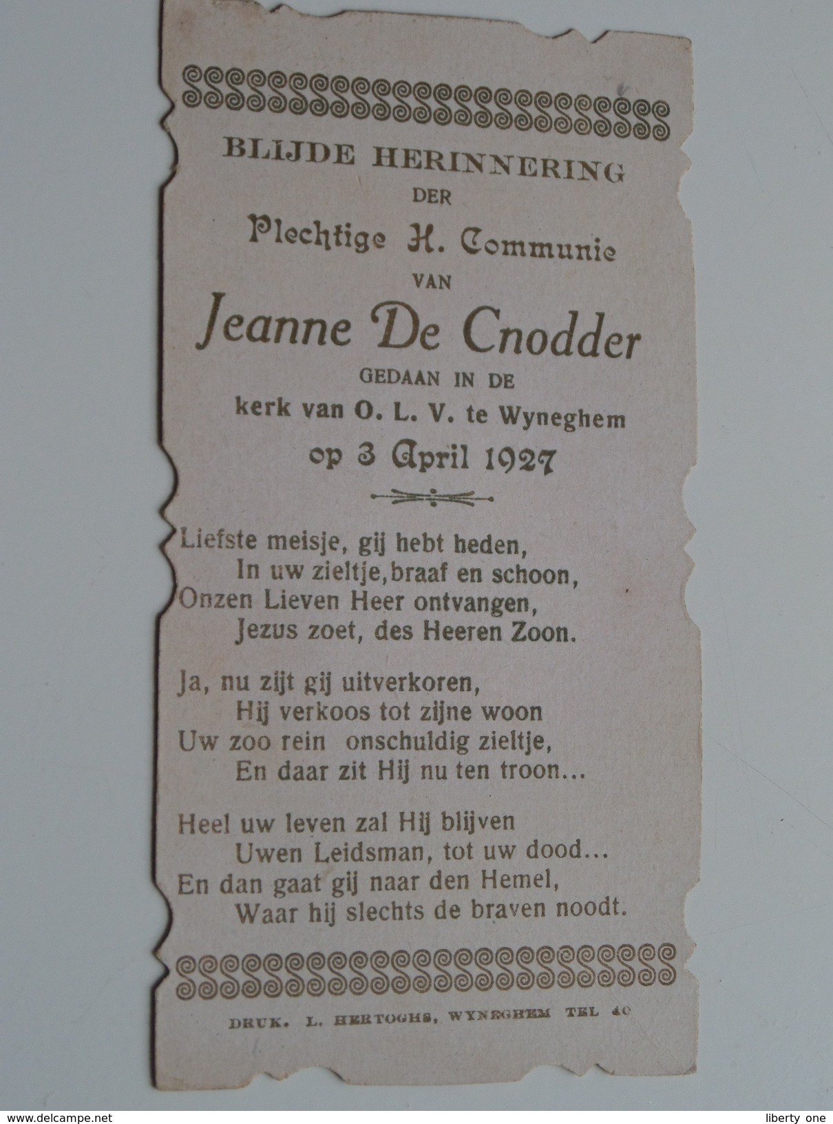 Jeanne DE CNODDER Kerk O.L.V. Te Wyneghem Op 3 April 1927 ( Zie Foto's ) ! - Communion