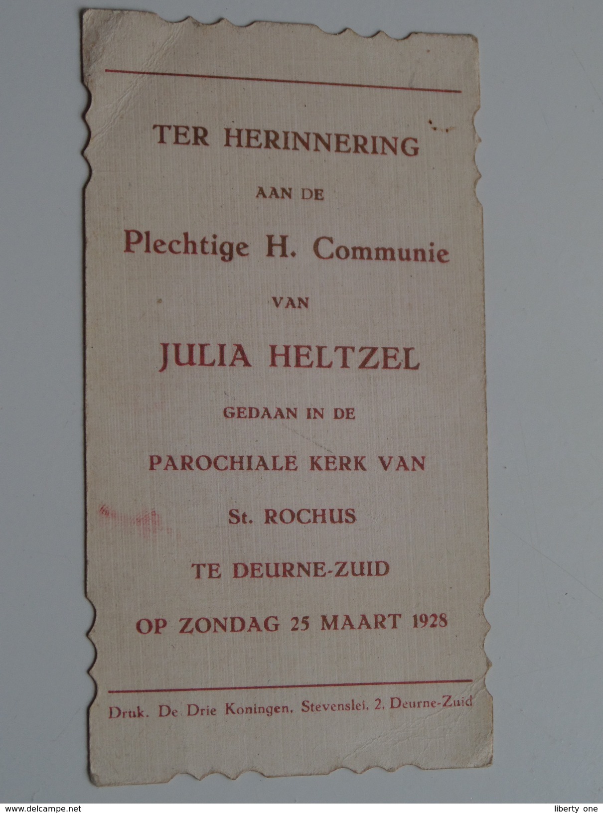 JULIA HELTZEL Parochiale Kerk Van St. ROCHUS Te DEURNE-ZUID Op 25 Maart 1928 ( Zie Foto's ) ! - Communion