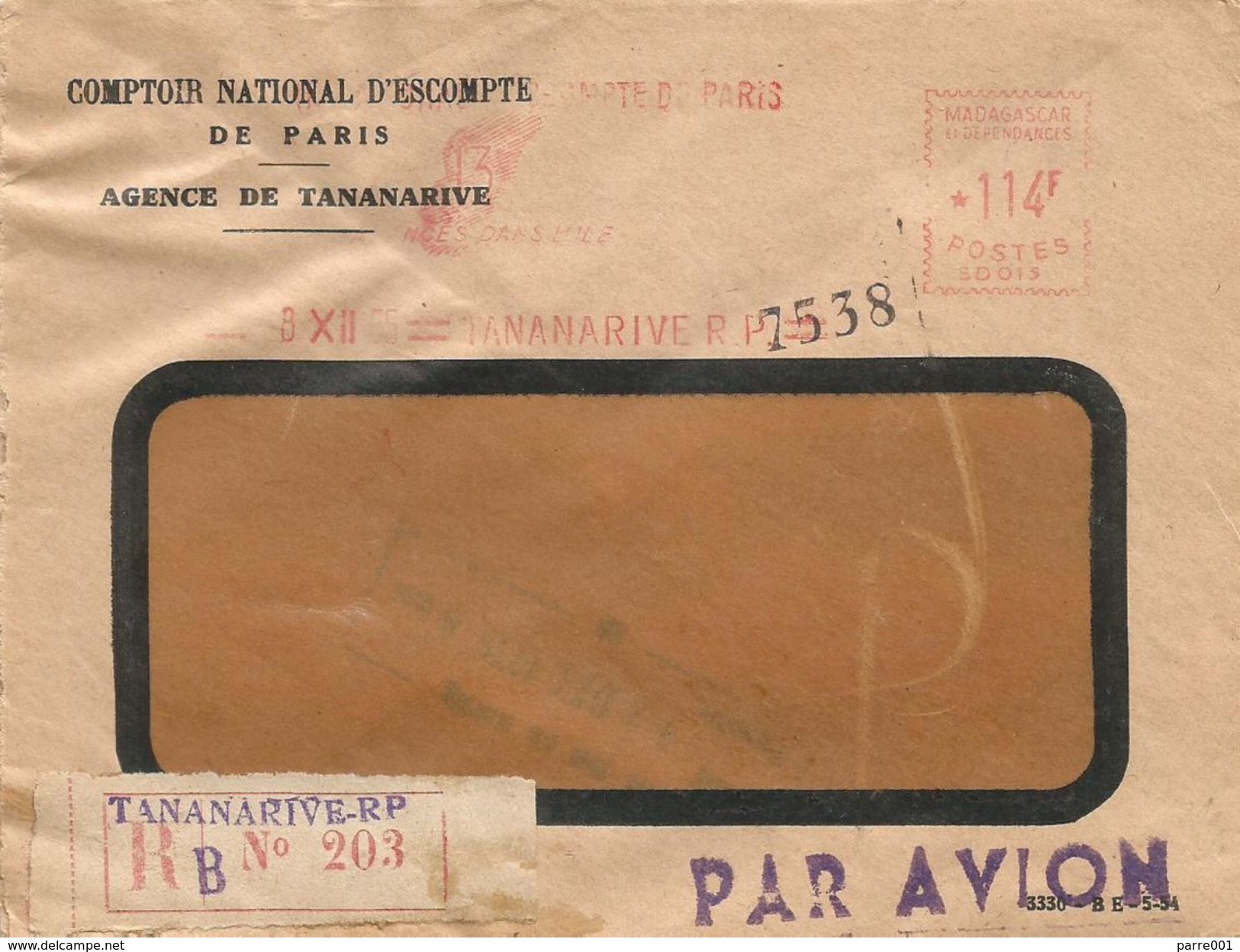 Madagascar 1955 Tananarive Satas &ldquo;SD&rdquo; 015 EMA Meter Registered Cover - Brieven En Documenten