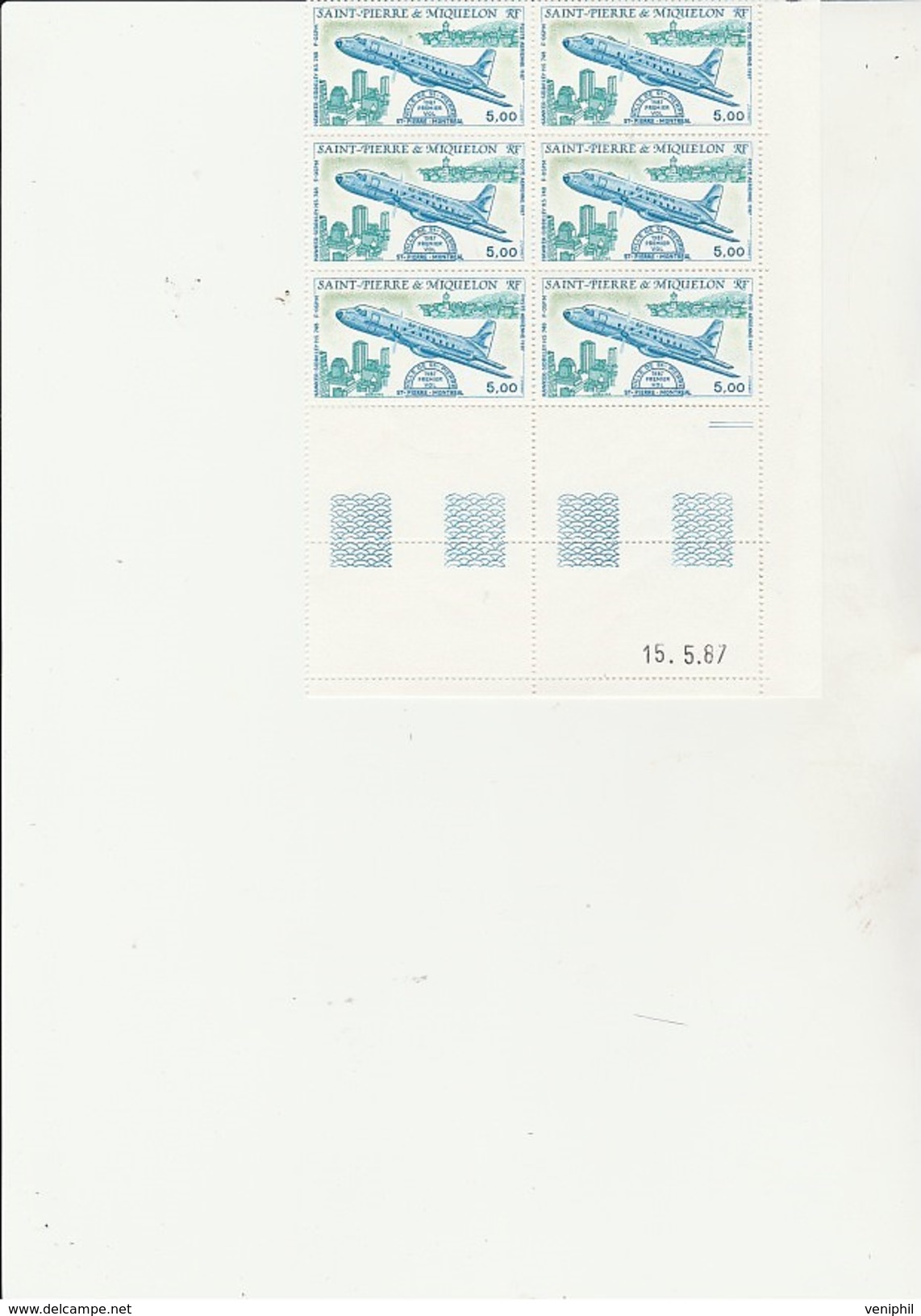 ST PIERRE ET MIQUELON -  POSTE AERIENNE N° 64  BLOC DE 6  NEUF -COIN DATE  - ANNEE 1987  - COTE : 18 &euro; - Neufs