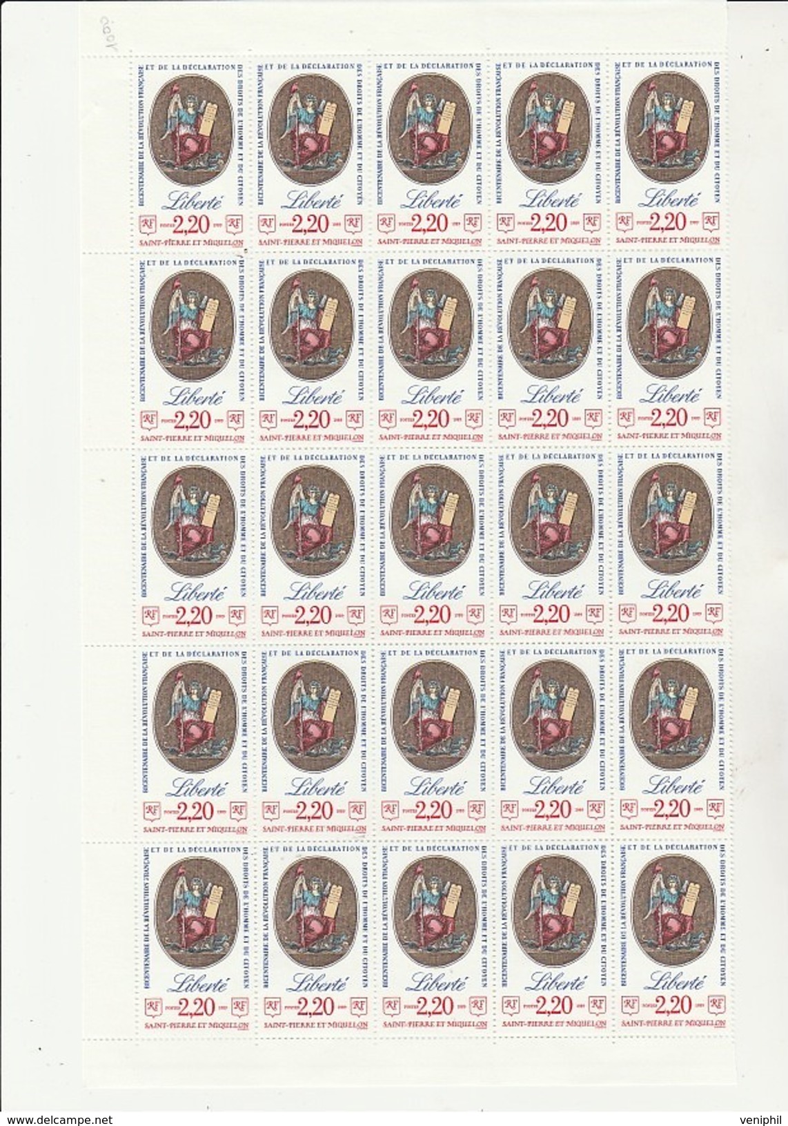 ST PIERRE ET MIQUELON -   BICENTENAIRE REVOLUTION- N° 499-500 ET 501  EN BLOC  DE 25  NEUF XX - ANNEE 1989 -COTE ; 93,75 - Unused Stamps